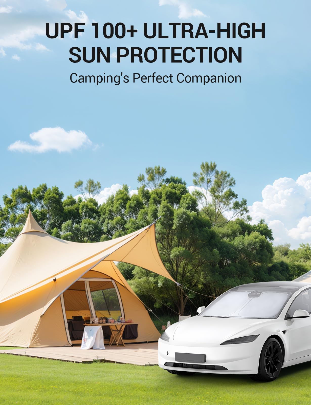 BASENOR 2026 Tesla Model Y/3 Windshield Sunshade, [Nano Ice Crystal] Folding Front Window Sun Shade Cover Heat UV Protection Visor Model Y/3 Accessories 2017-2026 (Standard/Premium/Performance)