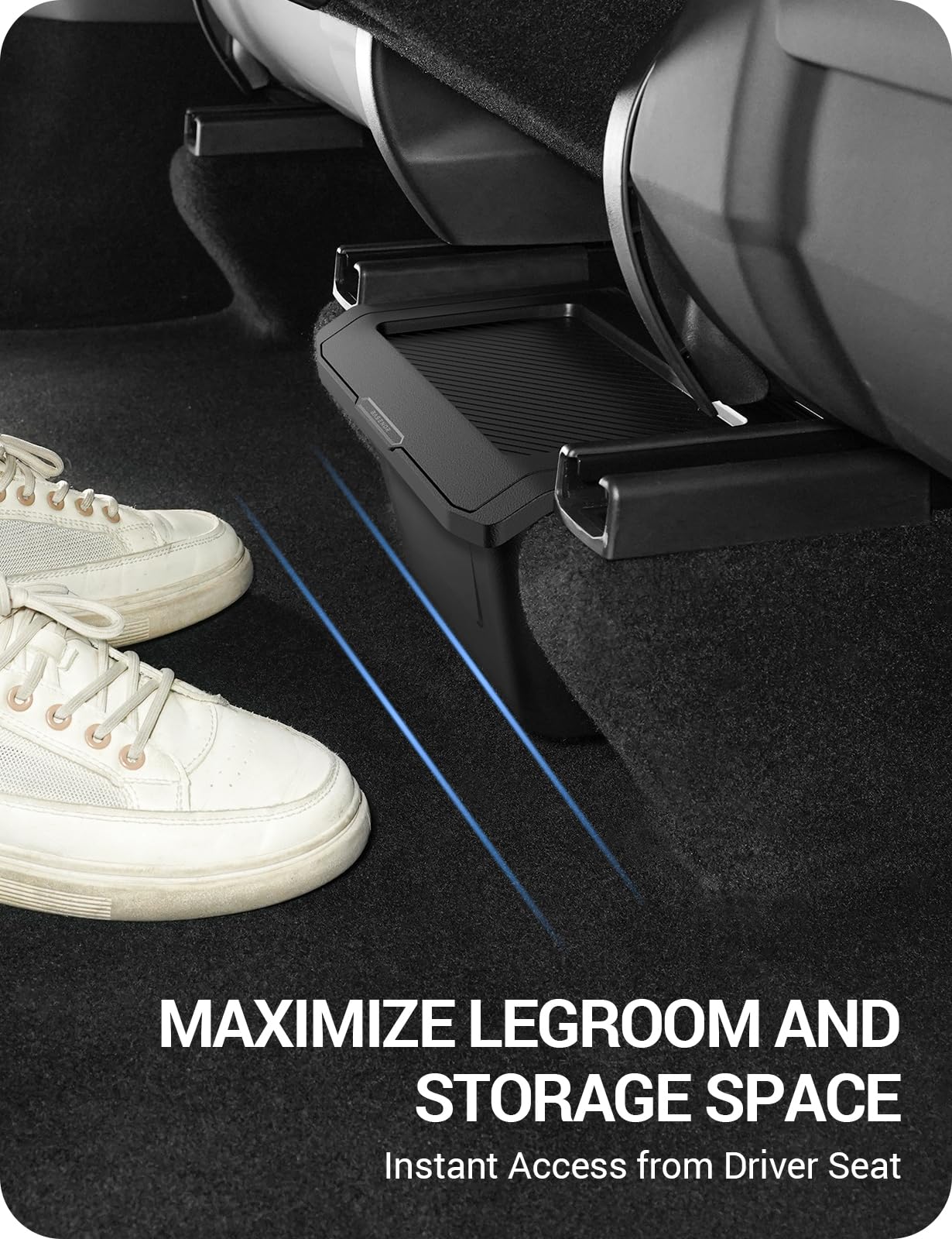 Model Y Juniper console organizer flush fit preserving legroom for rear passengers