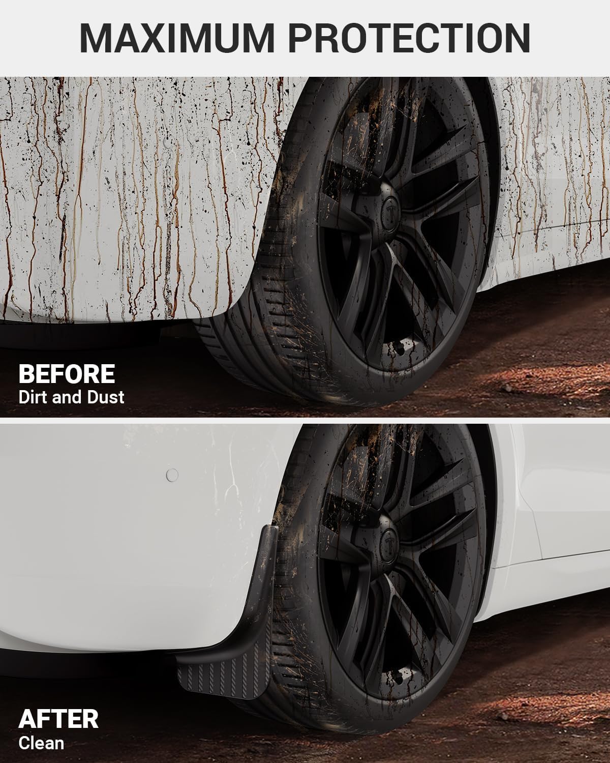 BASENOR New Version Tesla Model S/Model S Plaid Mud Flaps Splash Guards [No Drilling No Tape] [10X Stronger] All Weather Tire Protector Mudflaps for 2021-2025 Model S Exterior Accessories