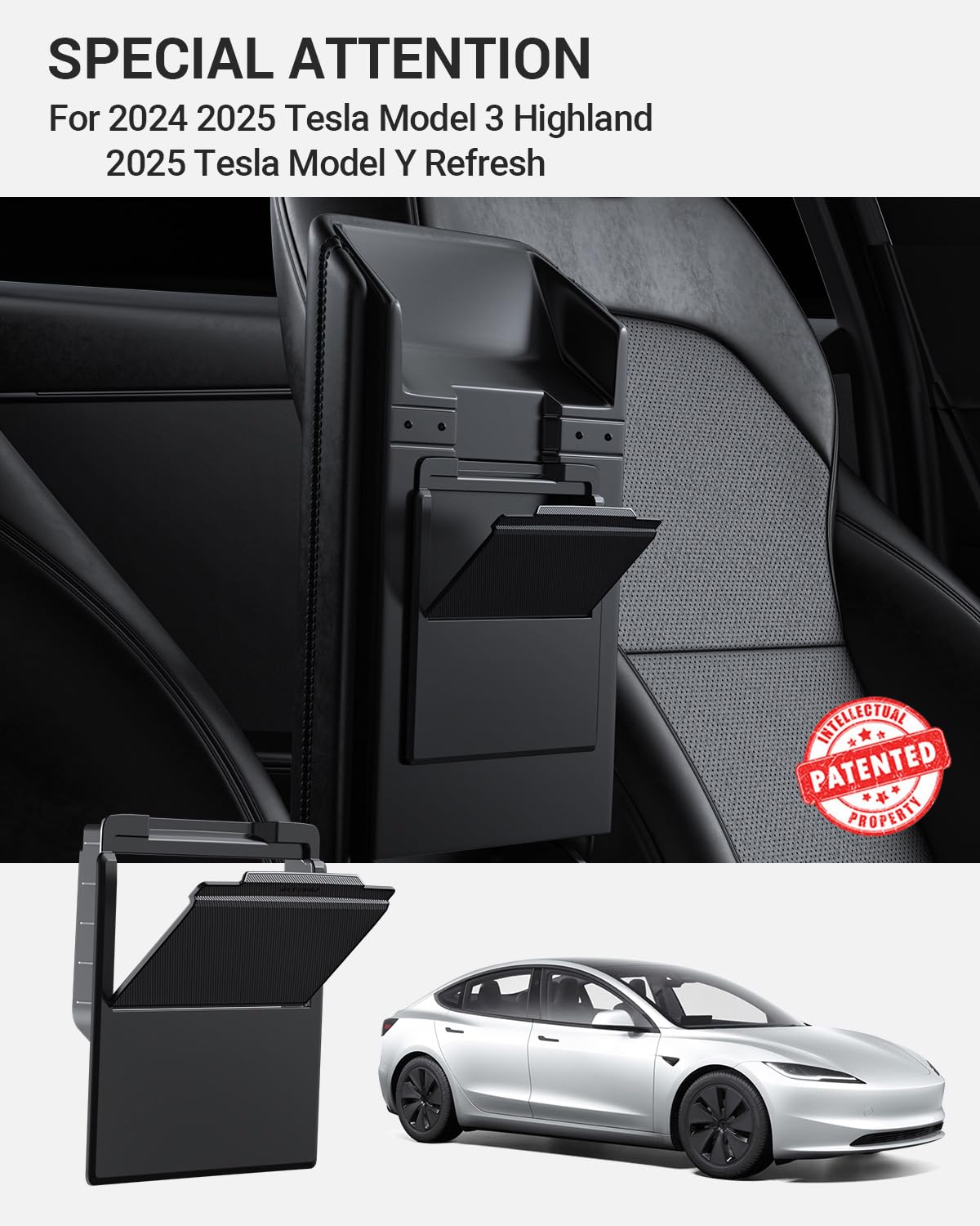 BASENOR 2025 2024 Tesla Model 3 Armrest Hidden Storage Box (Carbon Fiber Design) Center Console Armrest Secret Compartment Organizer for Model 3 Highland Refresh Accessories