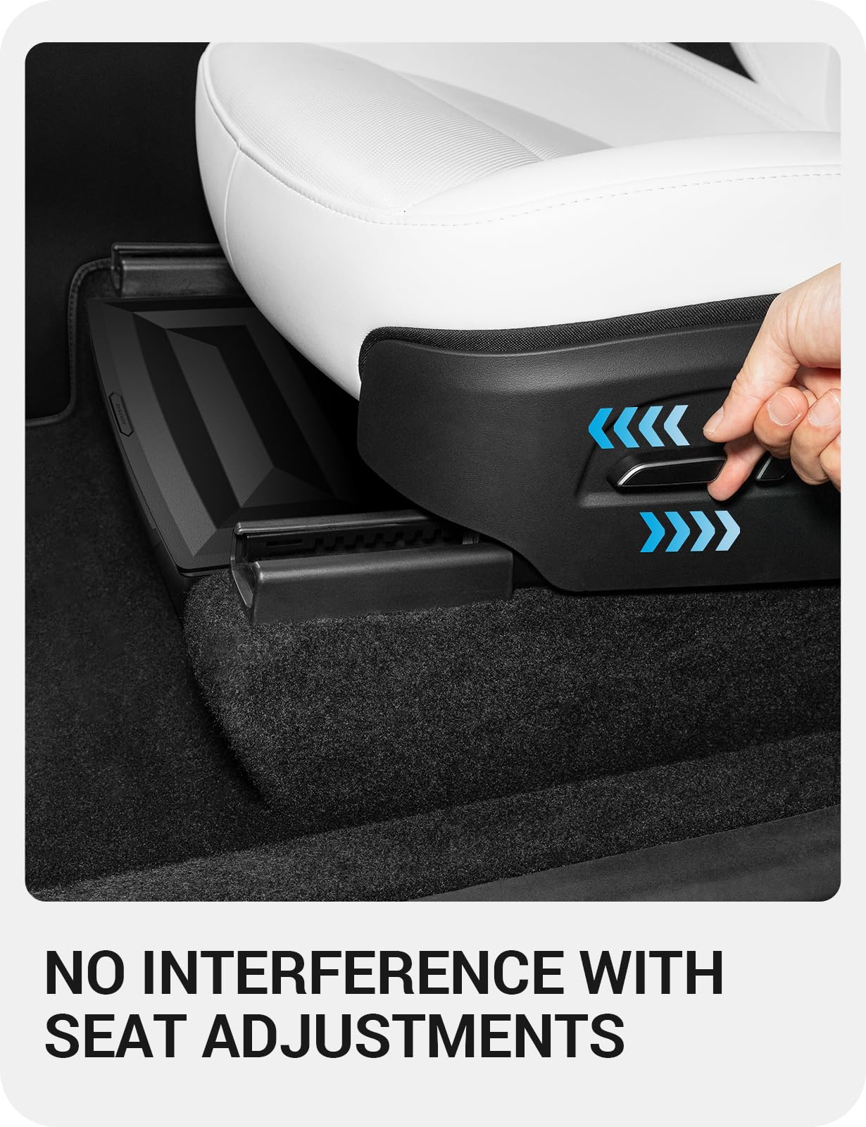 BASENOR 2PCS 2026 Tesla Model Y Juniper Under Seat Storage Box, Hidden Organizer Tray [No-Slip] with Dust Lid, Underseat Storage for 2025 2026 Model Y Juniper (Standard/Premium/Performance)