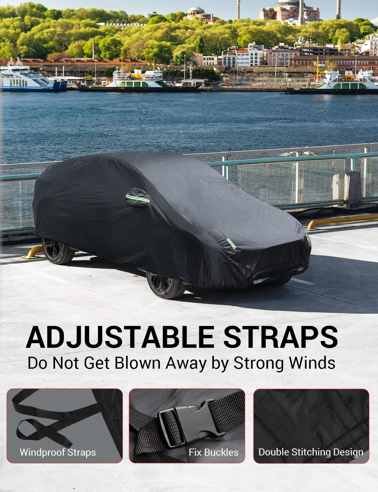 BASENOR Tesla Car Cover for Model Y 2020-2026, Waterproof All-Weather Outdoor Shield from UV Sun, Snow & Dust, Full Exterior Cover w/Zipper Access & Charging Port (Standard, Premium & Performance)