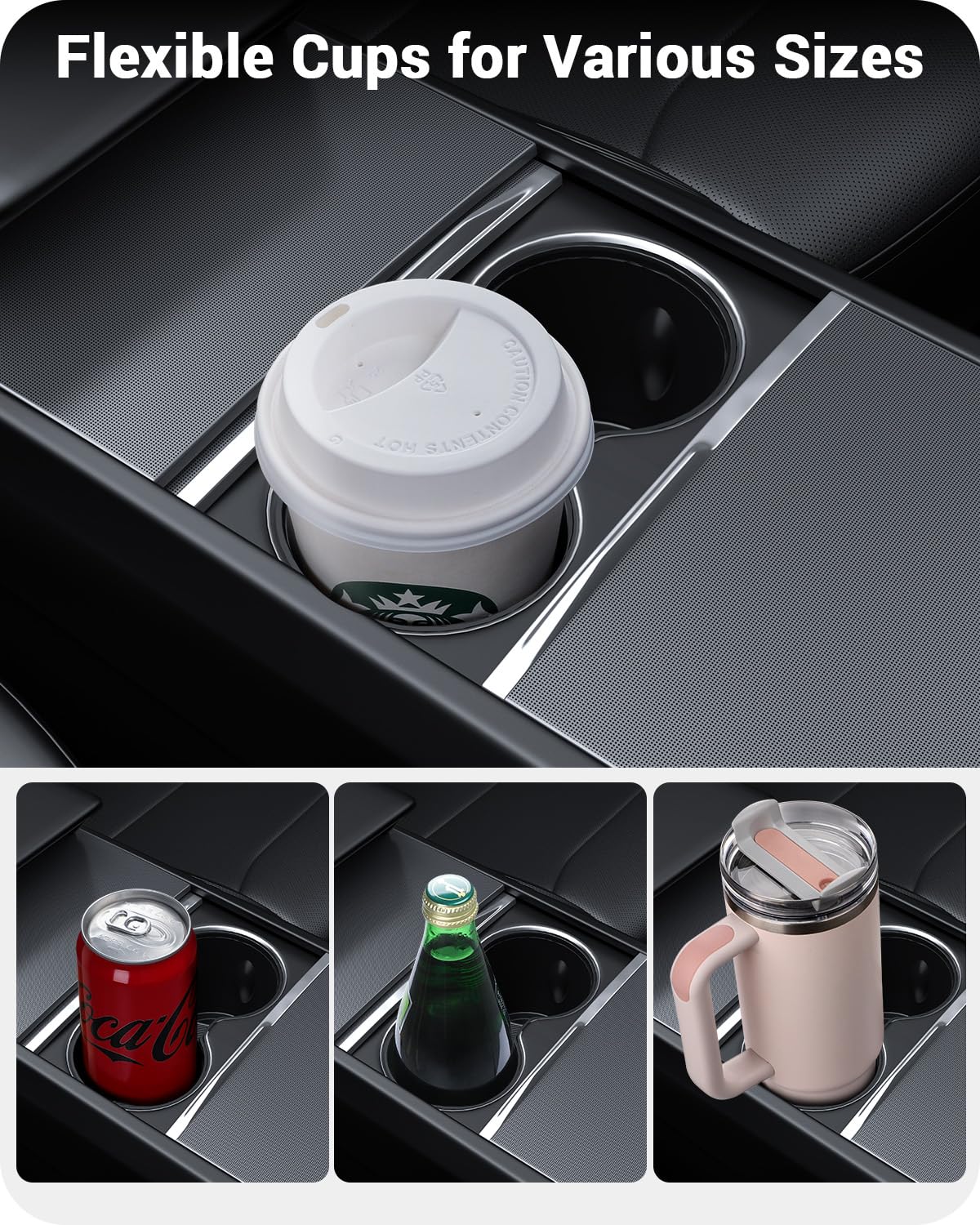 BASENOR Center Console Cup Holder Insert [Carbon Edition] [Fit Trenta Cups] for Tesla Model 3 Highland 2024 2025 Tesla Model Y 2025 Refresh (Juniper), Tesla Refresh Interior Accessories