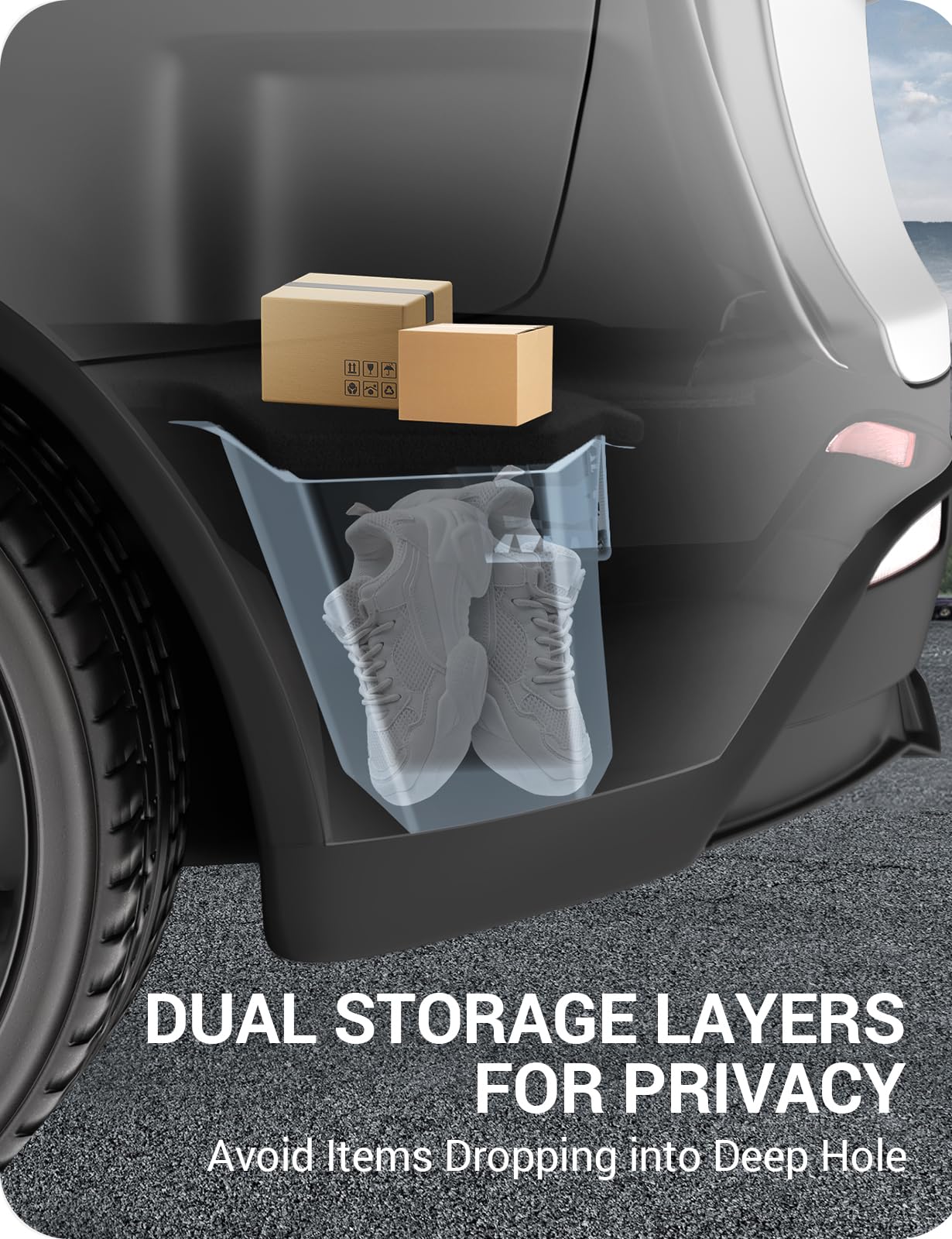 BASENOR 2025 2026 Tesla Model Y Trunk Storage Bins, Trunk Organizer with Carpeted Lid, Rear Trunk Side Storage Box for Model Y Refresh (Juniper) Interior Accessories