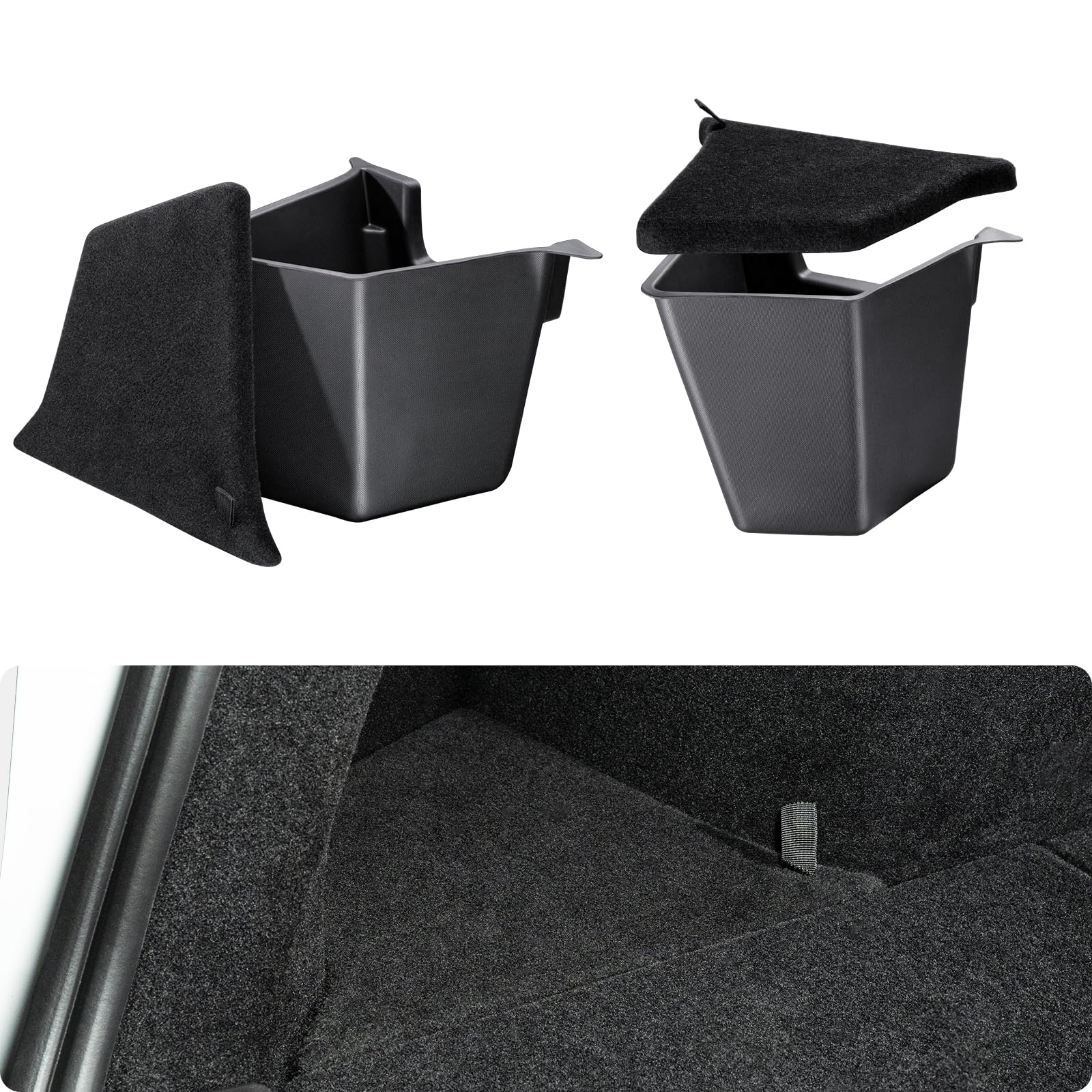 BASENOR 2025 2026 Tesla Model Y Trunk Storage Bins, Trunk Organizer with Carpeted Lid, Rear Trunk Side Storage Box for Model Y Refresh (Juniper) Interior Accessories