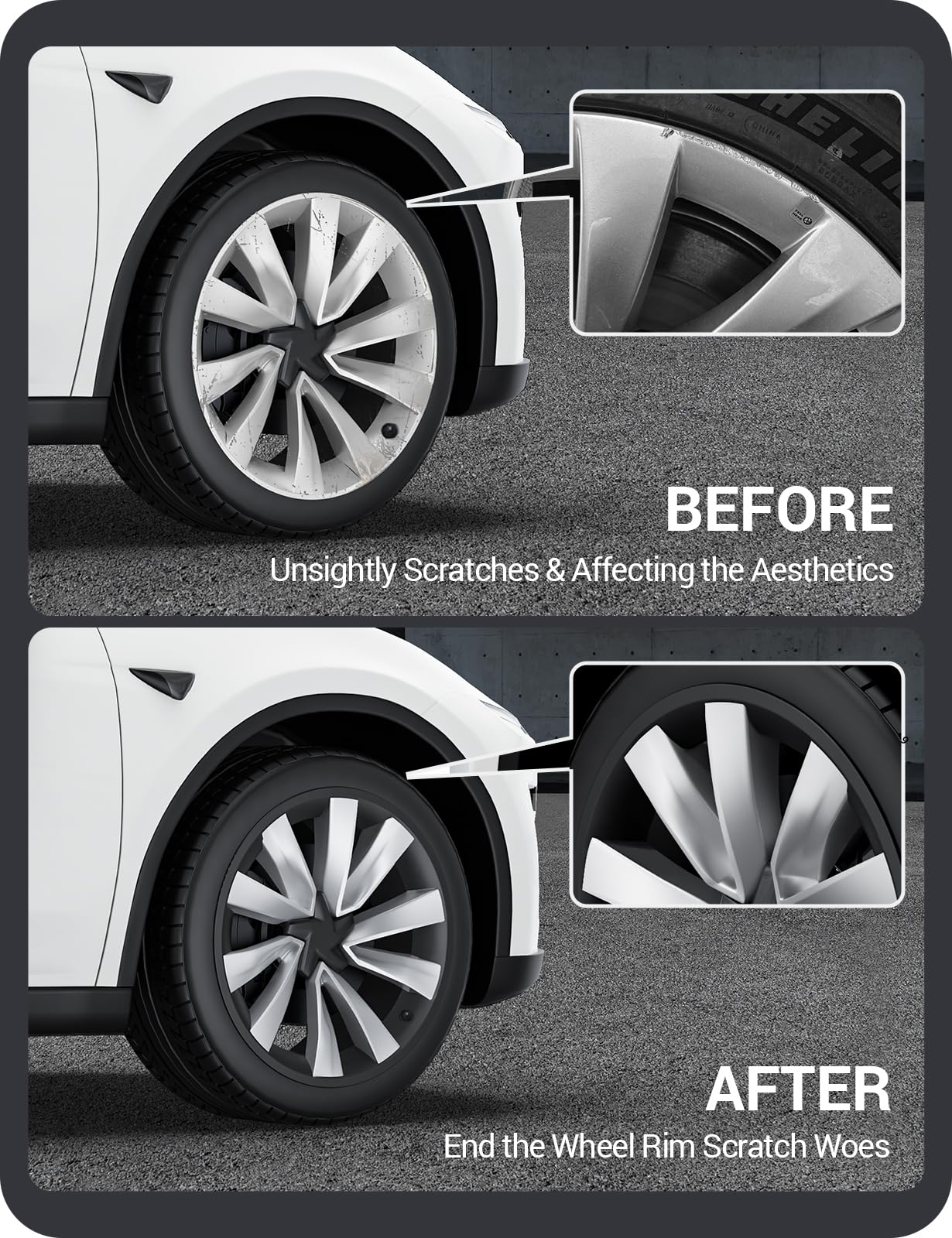 BASENOR 2026 2025 Tesla Model Y Juniper 20 Inch Wheel Rim Protector, Rim Guard Hubcap Curb Rash Cover, Car Protection Tire Trim Rings for Model Y Exterior Accessories Matte Black
