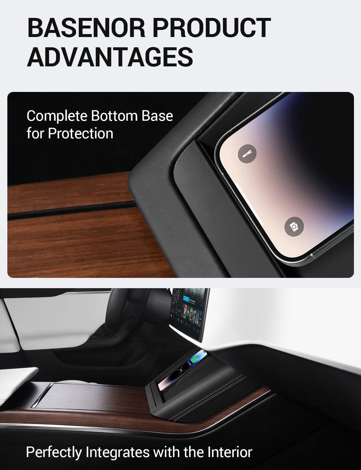 BASENOR 2022-2025 Tesla Model S Model X Center Console Wireless Charger Mat Silicone Mat Wireless Charging Phone Pad for Model S/Model S Plaid Model X/Model X Plaid Interior Accessories