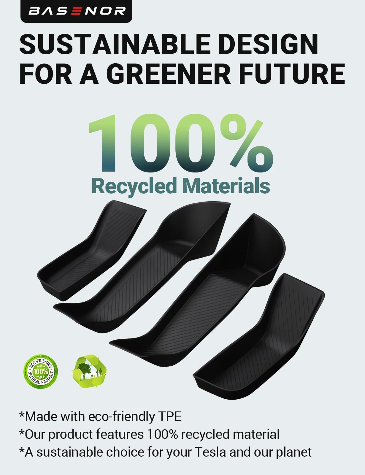 BASENOR 2021-2025 Tesla Model S Door Side Storage Box, Door Organizer Tray Front Rear Slot Pockets, Protector Liner for Model S/S Plaid Accessories Set of 4 - Image 2