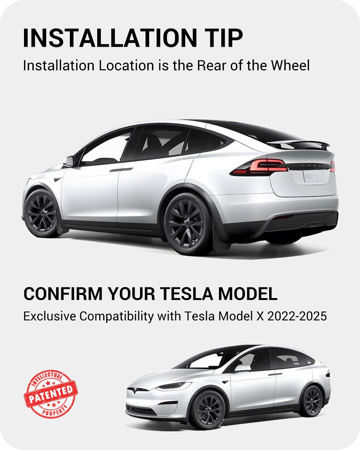 BASENOR 2025 New Version Tesla Model X/Model X Plaid Mud Flaps Splash Guards No Drilling No Tape Mudguards Vehicle Tire Protector Mudflaps for 2022-2025 Tesla Exterior Accessories (Set of 4) - Image 9