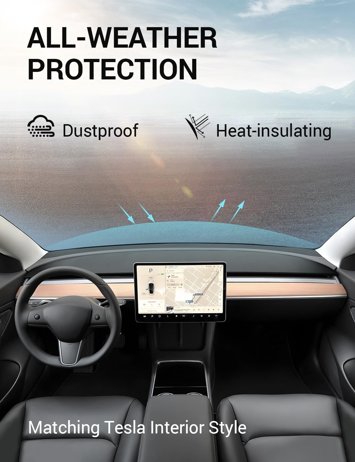 BASENOR 2025 Upgraded Tesla Model Y Dashboard Cover [Anti-Glare] Dashboard Pad Dustproof Sun Protection [Leather] Dash Mat Fit 2020-2025 Model Y Interior Accessories Black - Image 3