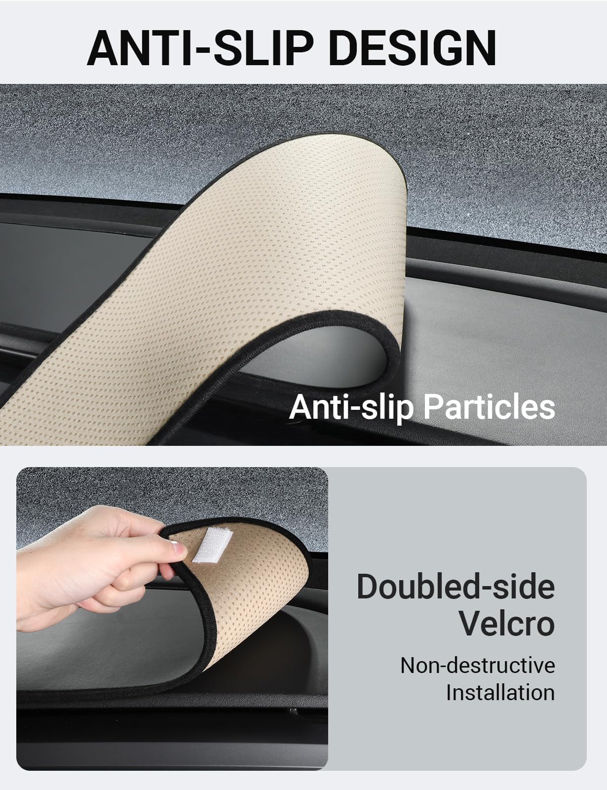 BASENOR 2025 Upgraded Tesla Model Y Dashboard Cover [Anti-Glare] Dashboard Pad Dustproof Sun Protection [Leather] Dash Mat Fit 2020-2025 Model Y Interior Accessories Black - Image 4