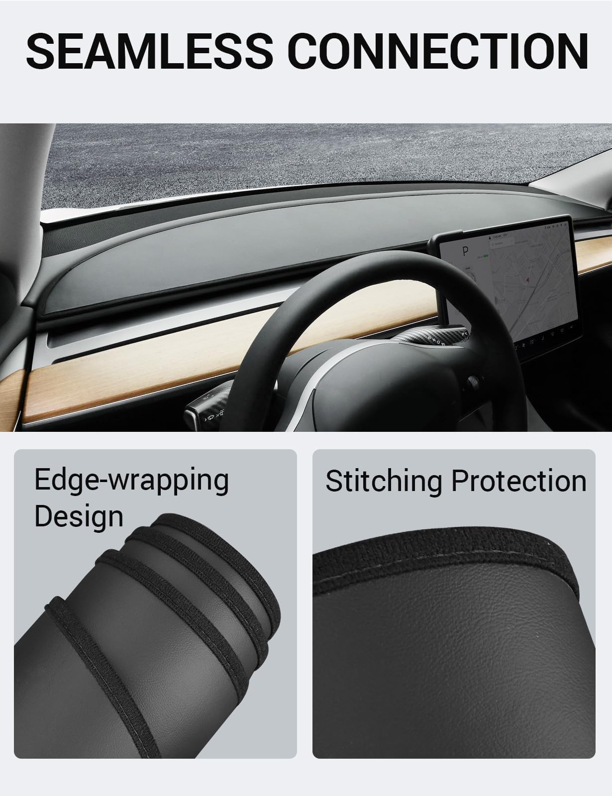 BASENOR 2025 Upgraded Tesla Model Y Dashboard Cover [Anti-Glare] Dashboard Pad Dustproof Sun Protection [Leather] Dash Mat Fit 2020-2025 Model Y Interior Accessories Black - Image 7