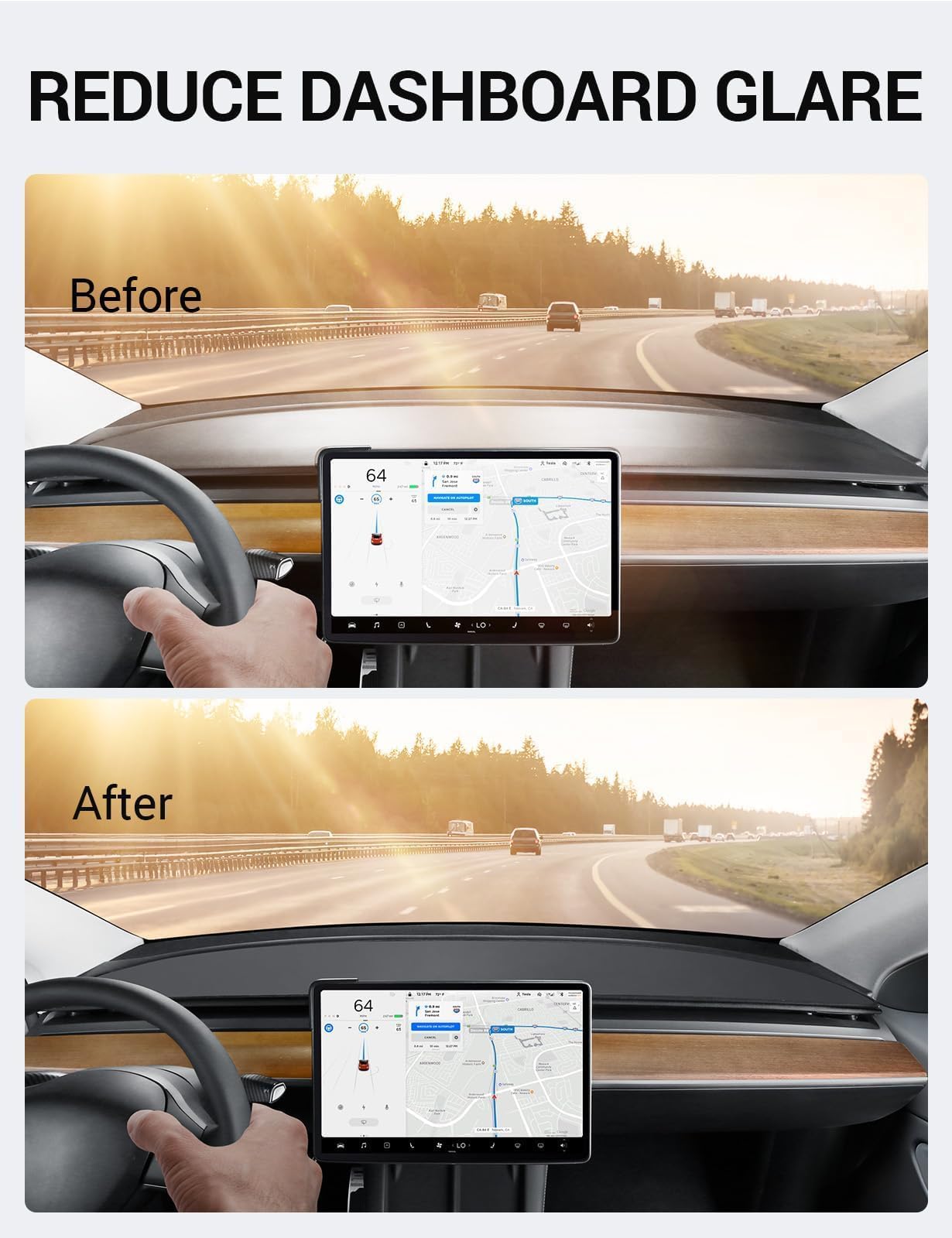 BASENOR 2025 Upgraded Tesla Model Y Dashboard Cover [Anti-Glare] Dashboard Pad Dustproof Sun Protection [Leather] Dash Mat Fit 2020-2025 Model Y Interior Accessories Black - Image 8