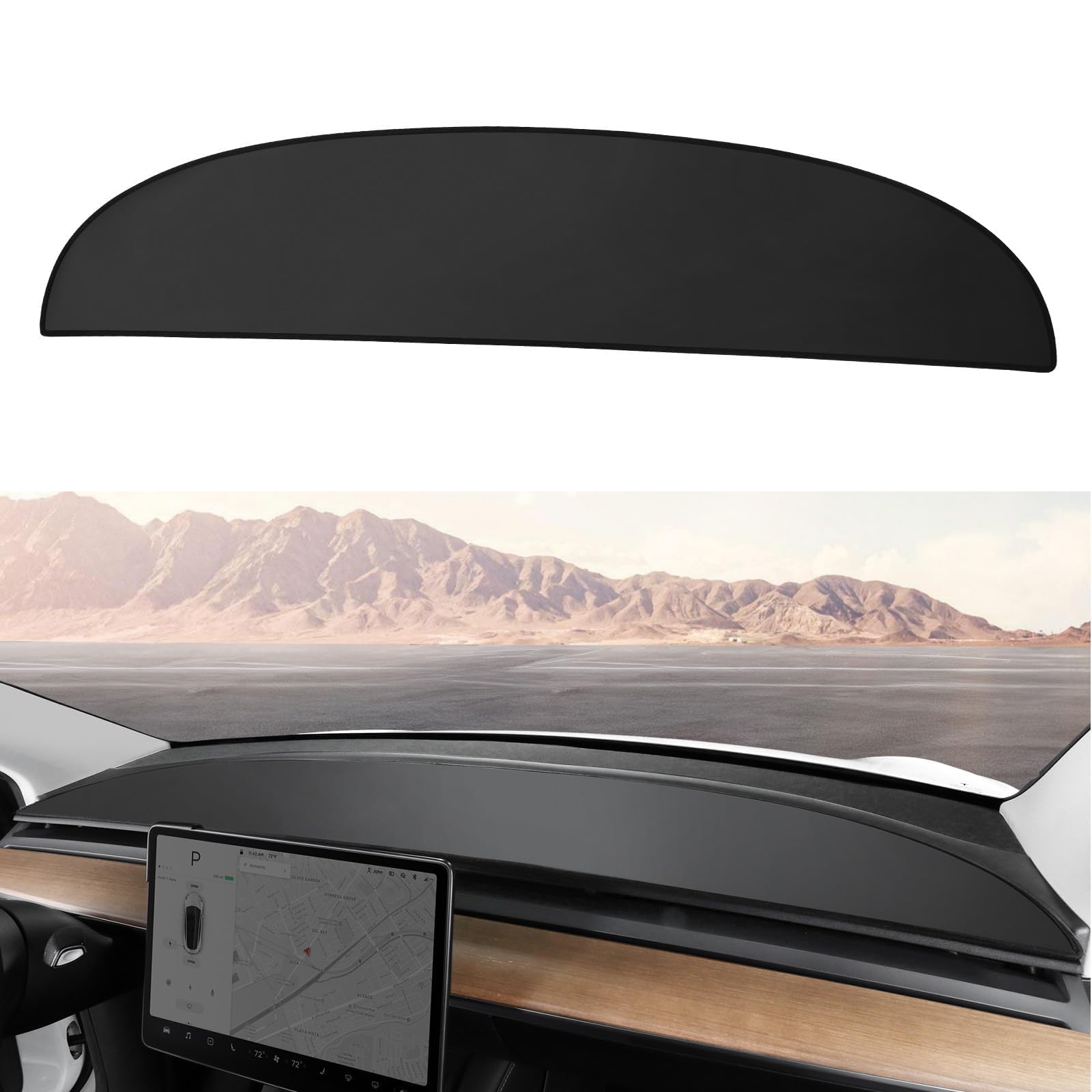 BASENOR 2025 Upgraded Tesla Model Y Dashboard Cover [Anti-Glare] Dashboard Pad Dustproof Sun Protection [Leather] Dash Mat Fit 2020-2025 Model Y Interior Accessories Black