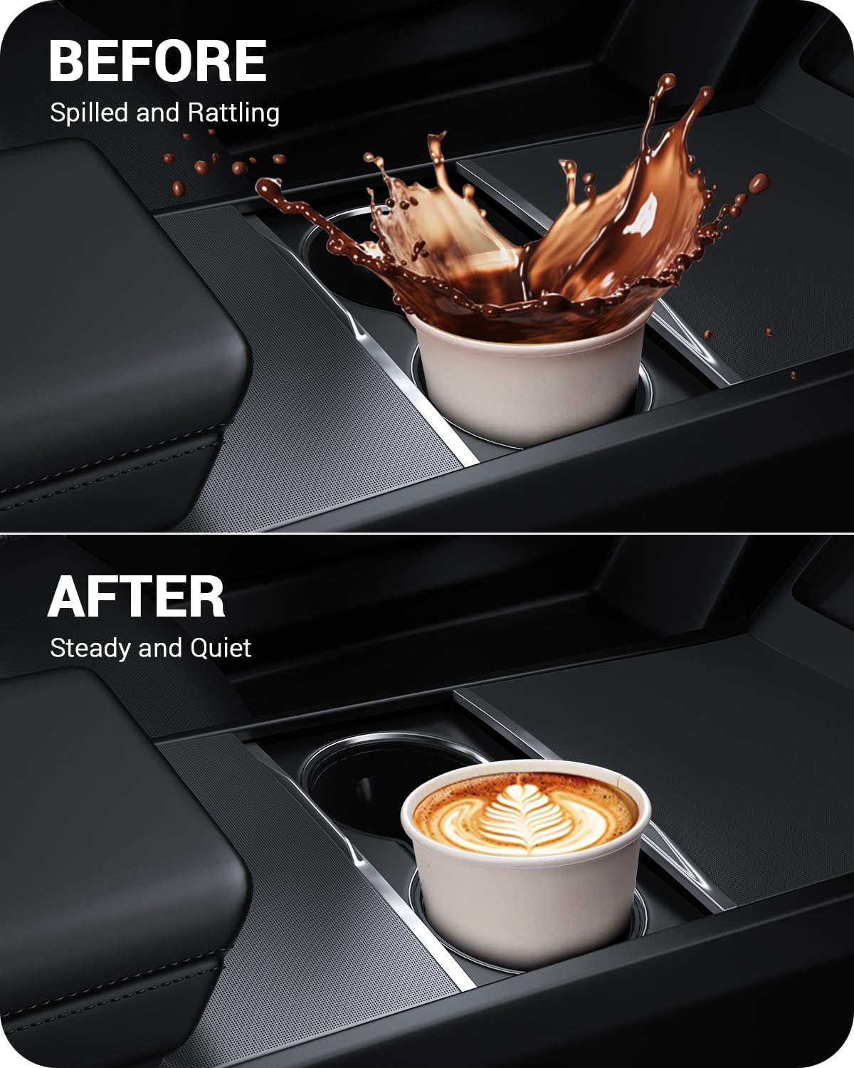 BASENOR Center Console Cup Holder Insert [Carbon Edition] [Fit Trenta Cups] for Tesla Model 3 Highland 2024-2026 Tesla Model Y 2026 Refresh (Juniper), Tesla Refresh Interior Accessories - Image 3