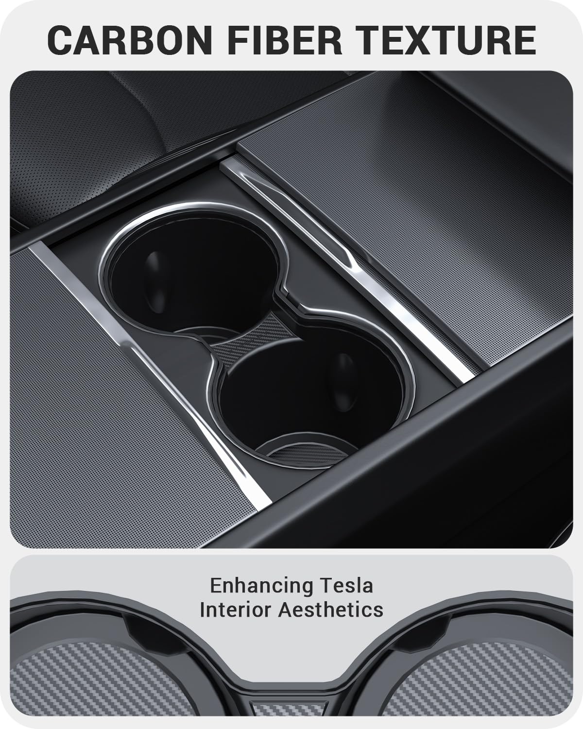 BASENOR Center Console Cup Holder Insert [Carbon Edition] [Fit Trenta Cups] for Tesla Model 3 Highland 2024-2026 Tesla Model Y 2026 Refresh (Juniper), Tesla Refresh Interior Accessories - Image 5