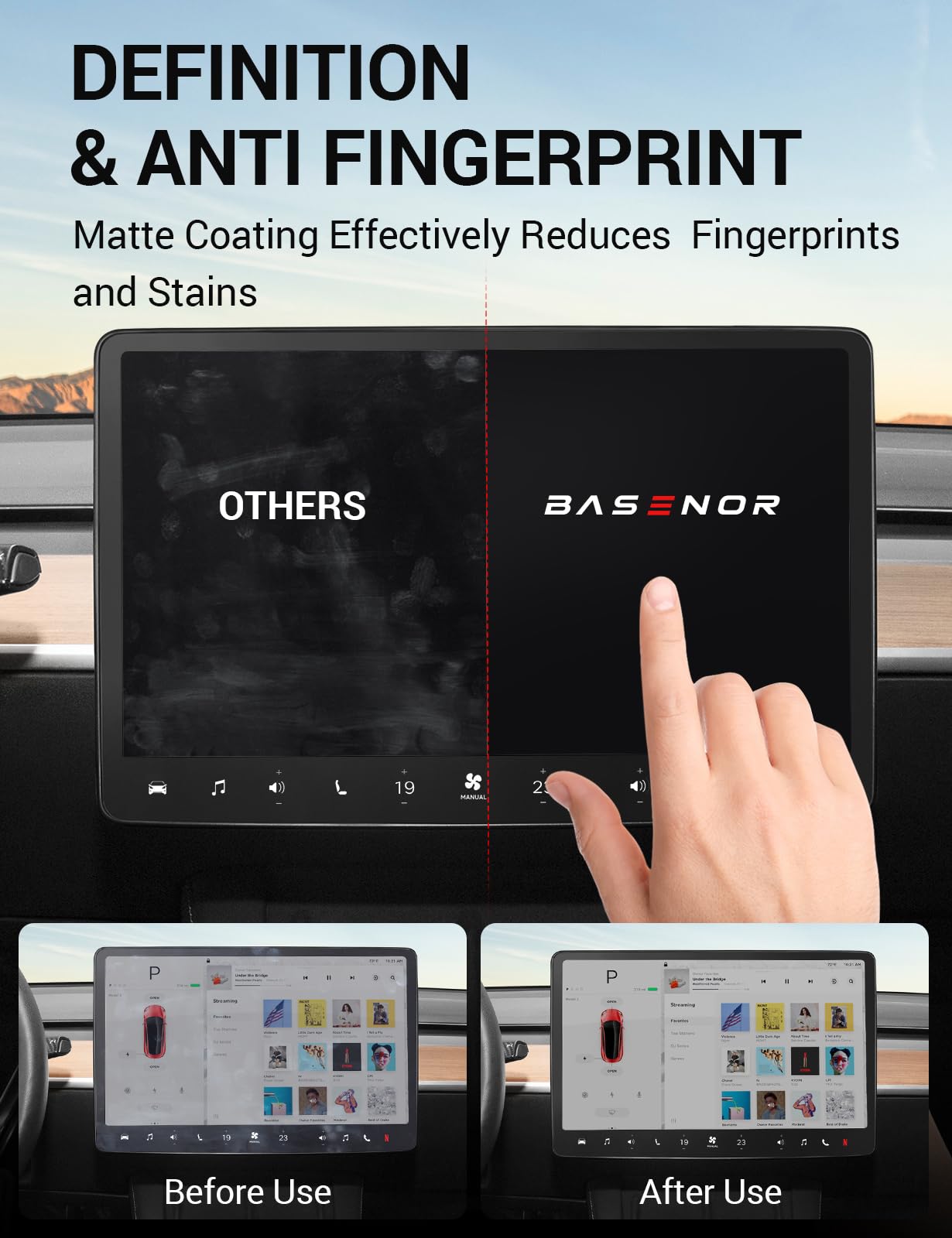 BASENOR Screen Protector compatible with Tesla Model Y Model 3, [Anti Fingerprint & Anti Glare] [9H Hardness] 15 inch Tempered Glass Screen Protective for Model Y/3 Accessories with Alignment Kit - Image 2