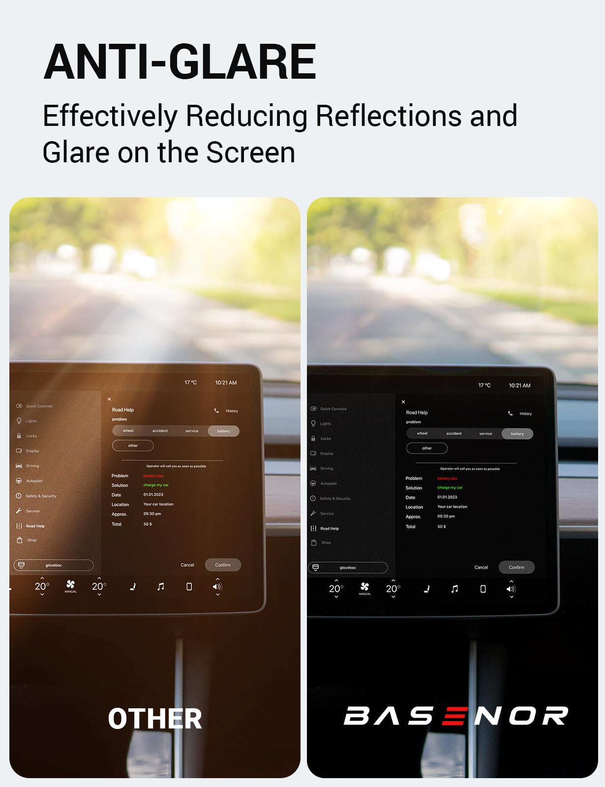 BASENOR Screen Protector compatible with Tesla Model Y Model 3, [Anti Fingerprint & Anti Glare] [9H Hardness] 15 inch Tempered Glass Screen Protective for Model Y/3 Accessories with Alignment Kit - Image 3