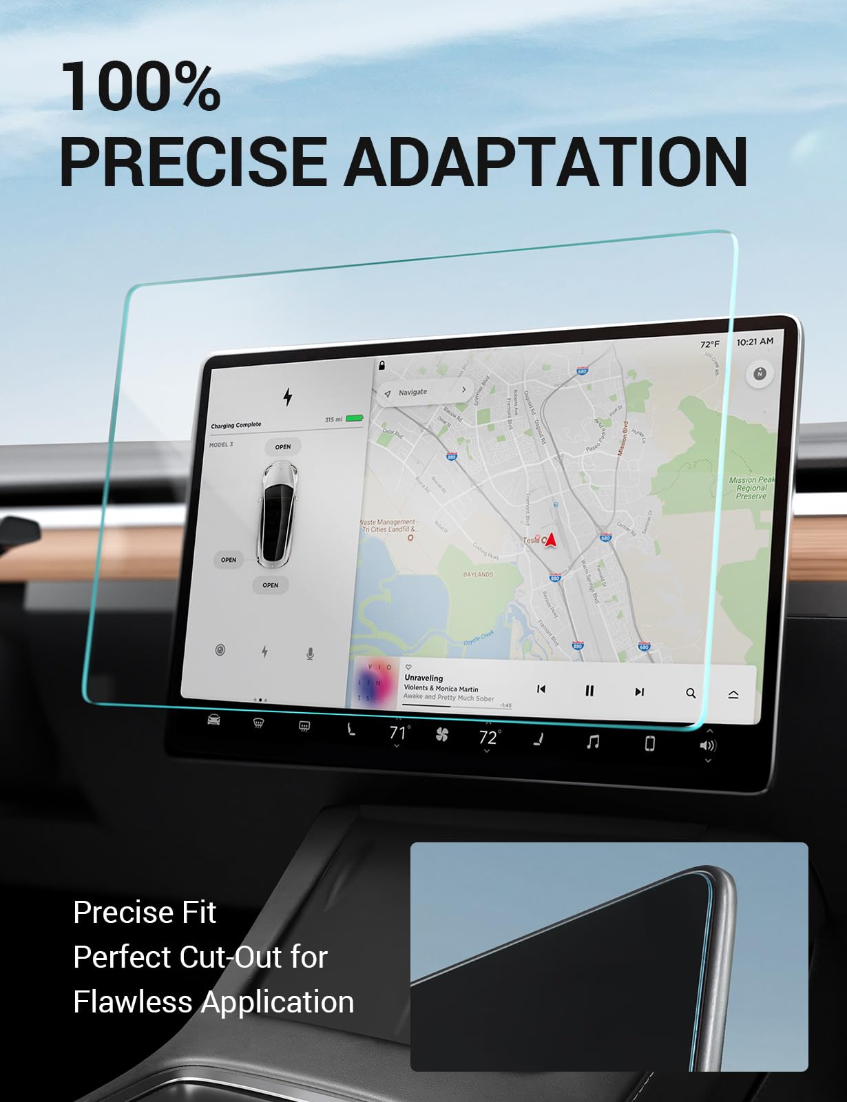 BASENOR Screen Protector compatible with Tesla Model Y Model 3, [Anti Fingerprint & Anti Glare] [9H Hardness] 15 inch Tempered Glass Screen Protective for Model Y/3 Accessories with Alignment Kit - Image 4
