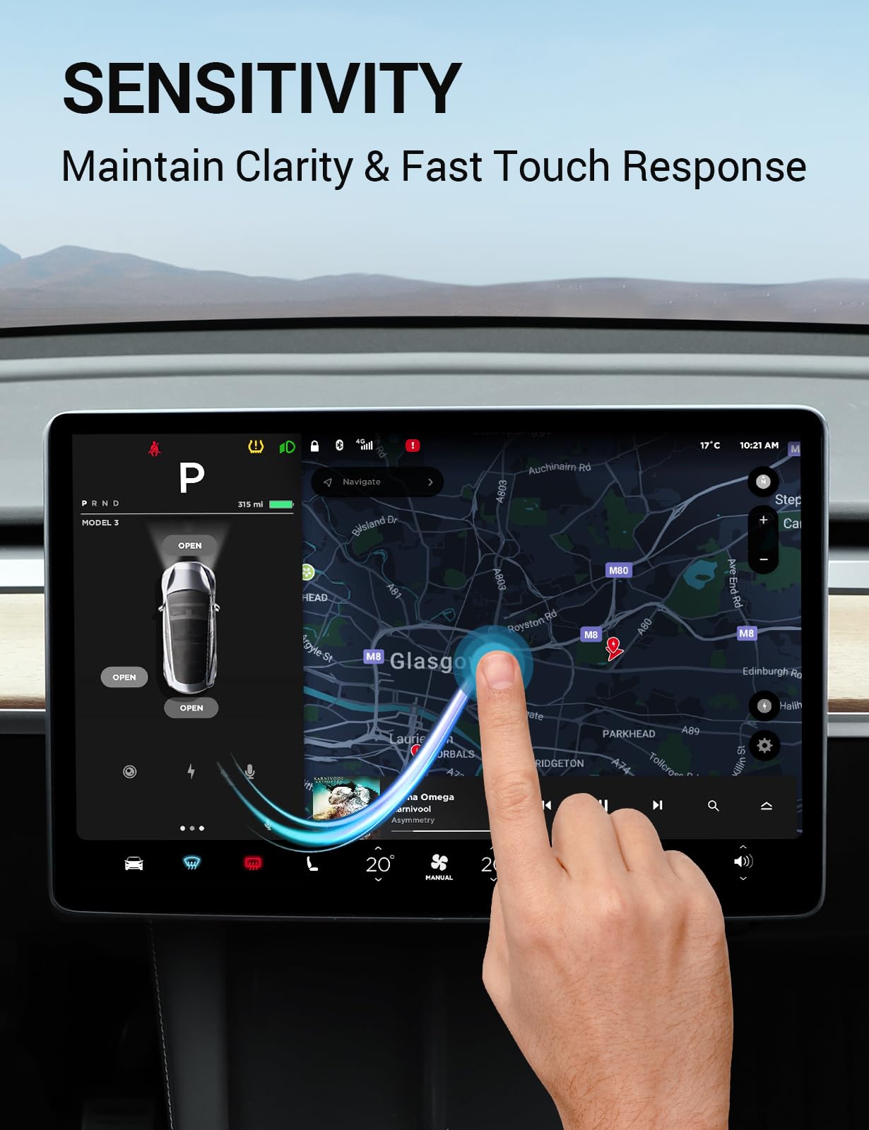 BASENOR Screen Protector compatible with Tesla Model Y Model 3, [Anti Fingerprint & Anti Glare] [9H Hardness] 15 inch Tempered Glass Screen Protective for Model Y/3 Accessories with Alignment Kit - Image 5