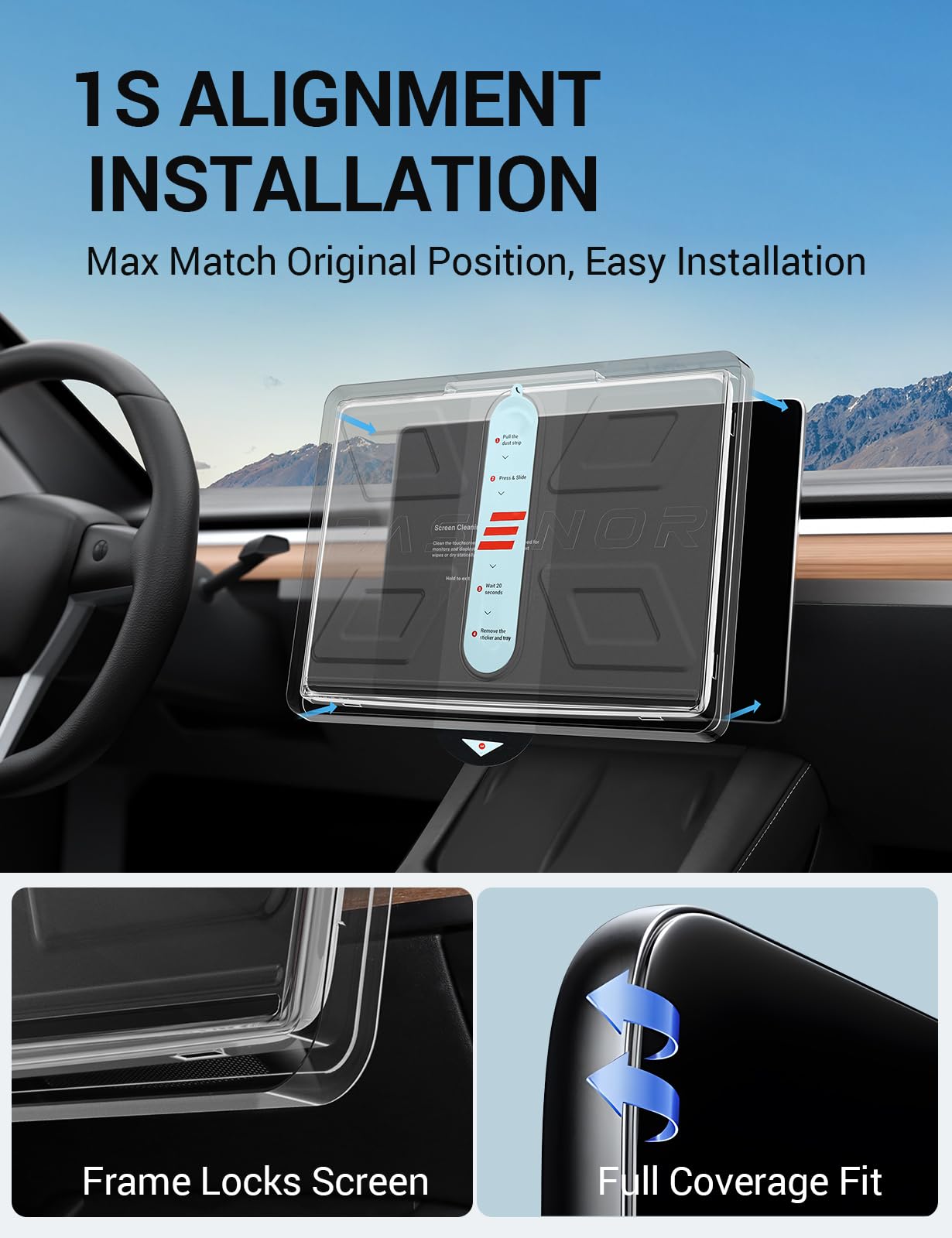 BASENOR Screen Protector compatible with Tesla Model Y Model 3, [Anti Fingerprint & Anti Glare] [9H Hardness] 15 inch Tempered Glass Screen Protective for Model Y/3 Accessories with Alignment Kit - Image 7