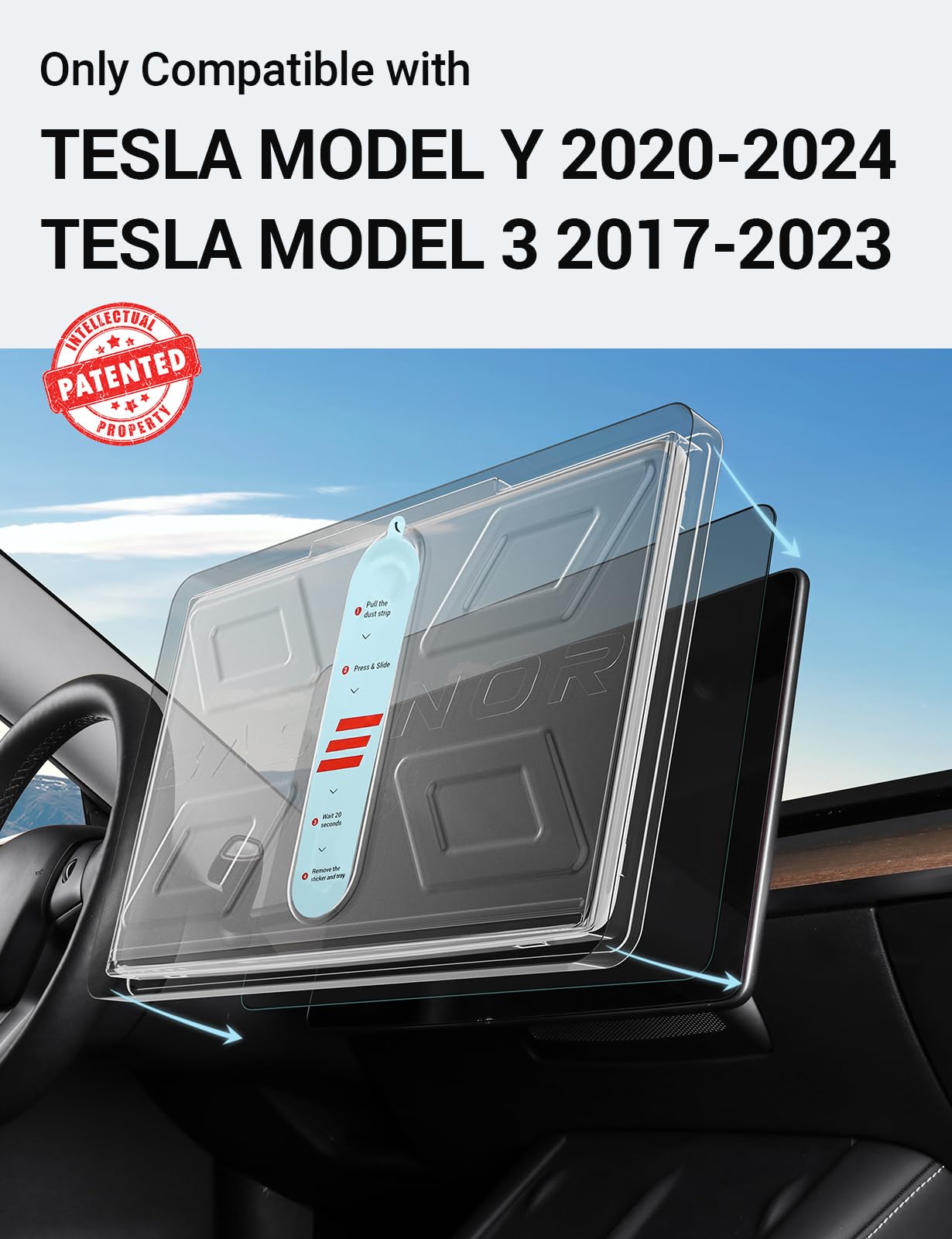 BASENOR Screen Protector compatible with Tesla Model Y Model 3, [Anti Fingerprint & Anti Glare] [9H Hardness] 15 inch Tempered Glass Screen Protective for Model Y/3 Accessories with Alignment Kit - Image 9