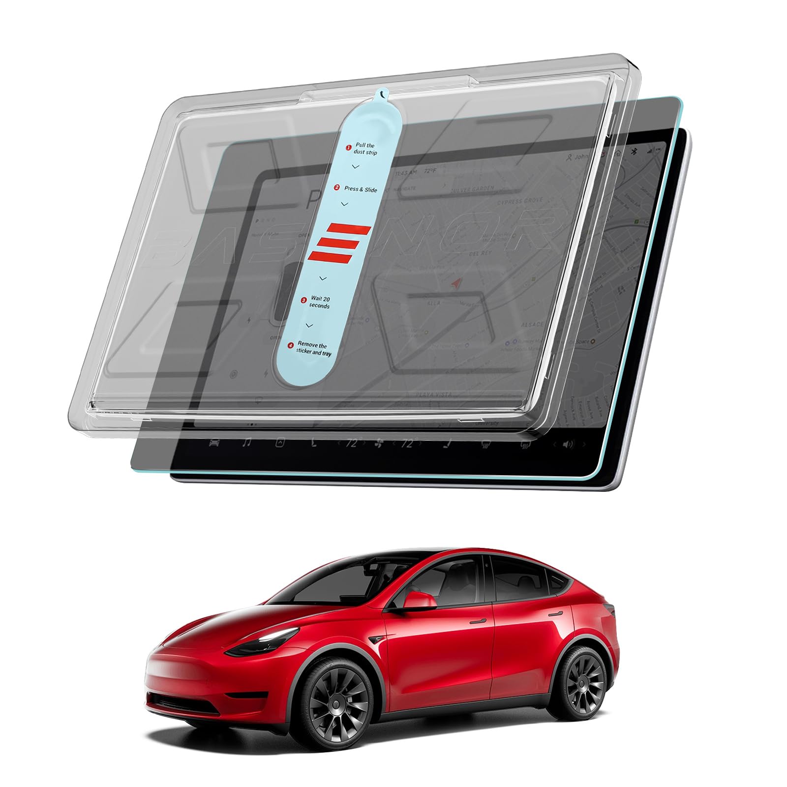 BASENOR Screen Protector compatible with Tesla Model Y Model 3, [Anti Fingerprint & Anti Glare] [9H Hardness] 15 inch Tempered Glass Screen Protective for Model Y/3 Accessories with Alignment Kit