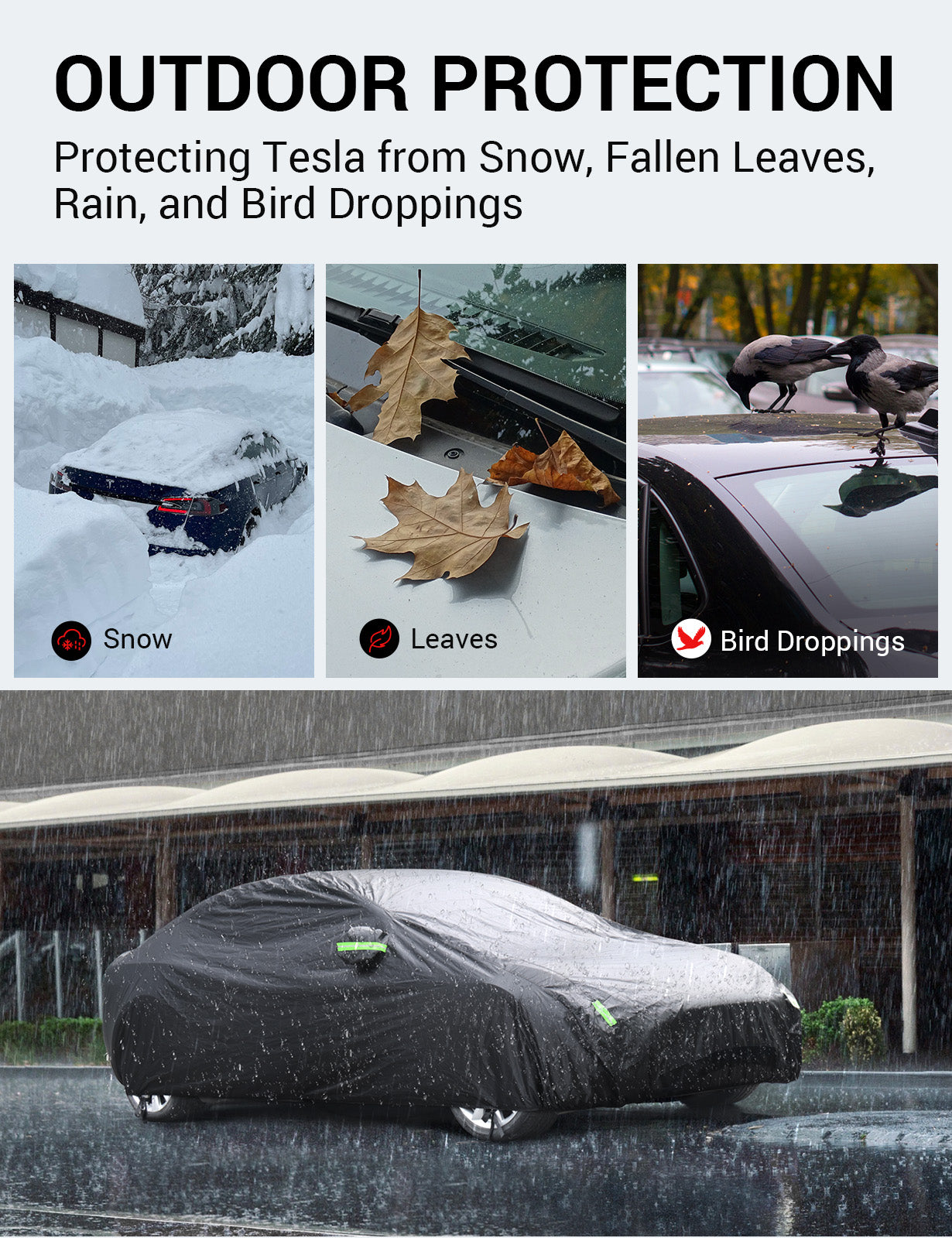 BASENOR Tesla Model 3 Car Cover All-Weather UV Protection Full Exterior Accessories with Charge Port Opening & Ventilated Mesh for Model 3 2017-2023 - Image 3