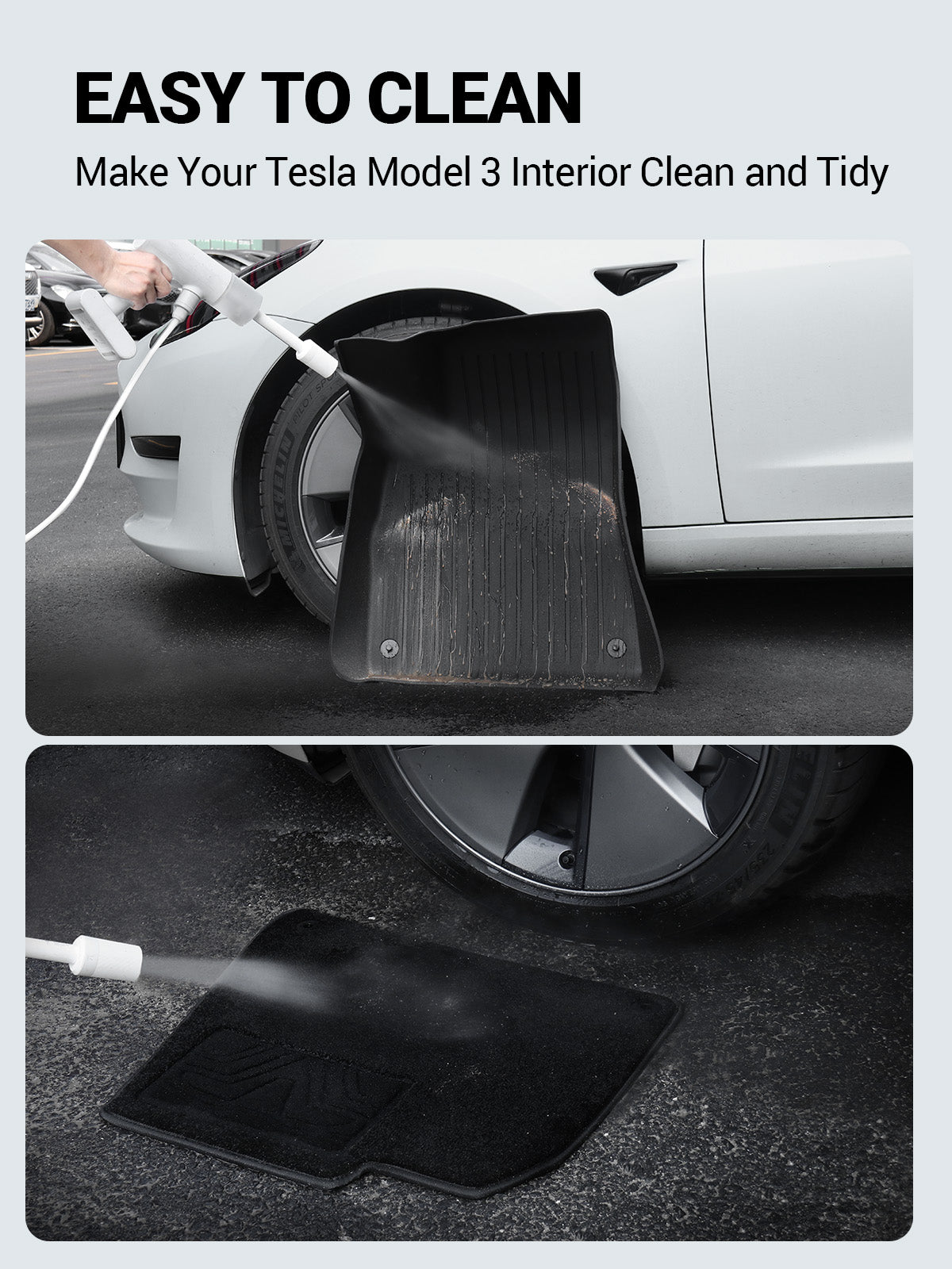 BASENOR Tesla Model 3 Floor Mats Set All Weather Waterproof TPE Floor Mat Removable Anti-Slip Carpet Interior Liners Front Rear Cargo Liner Model 3 Accessories 2017-2023 (6 PCS) - Image 6