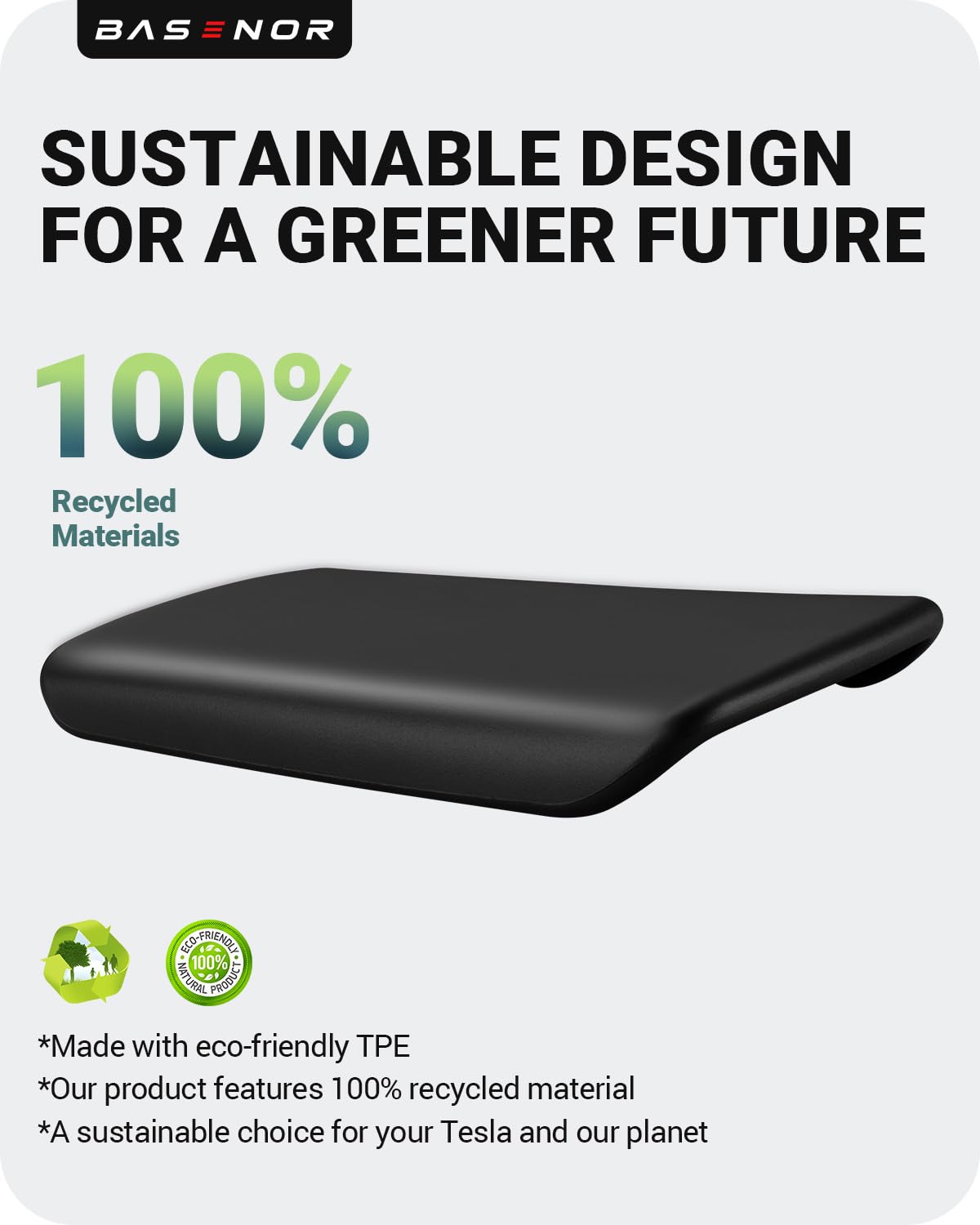 BASENOR Tesla Model S Model X Center Console Cover Non-Slip TPE Armrest Cover [No Logo] Protector Armrest 2021-2025 Tesla Interior Accessories Black - Image 4