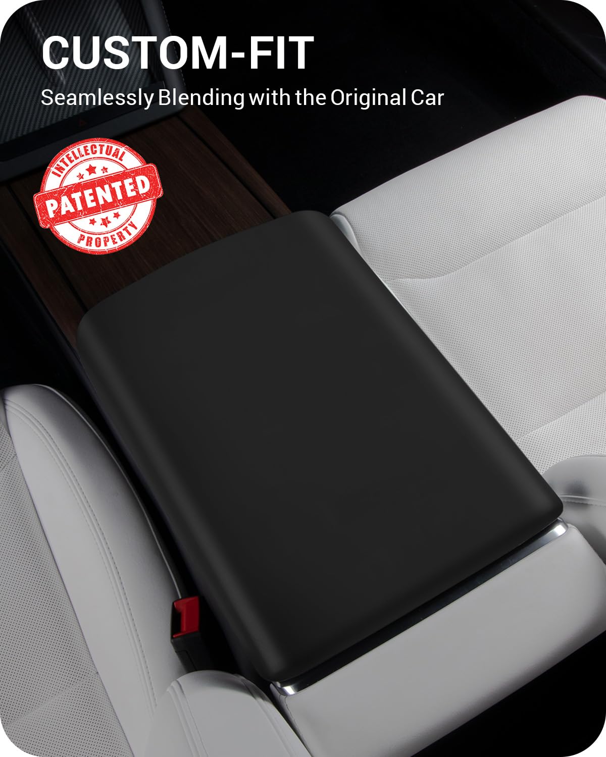 BASENOR Tesla Model S Model X Center Console Cover Non-Slip TPE Armrest Cover [No Logo] Protector Armrest 2021-2025 Tesla Interior Accessories Black - Image 8