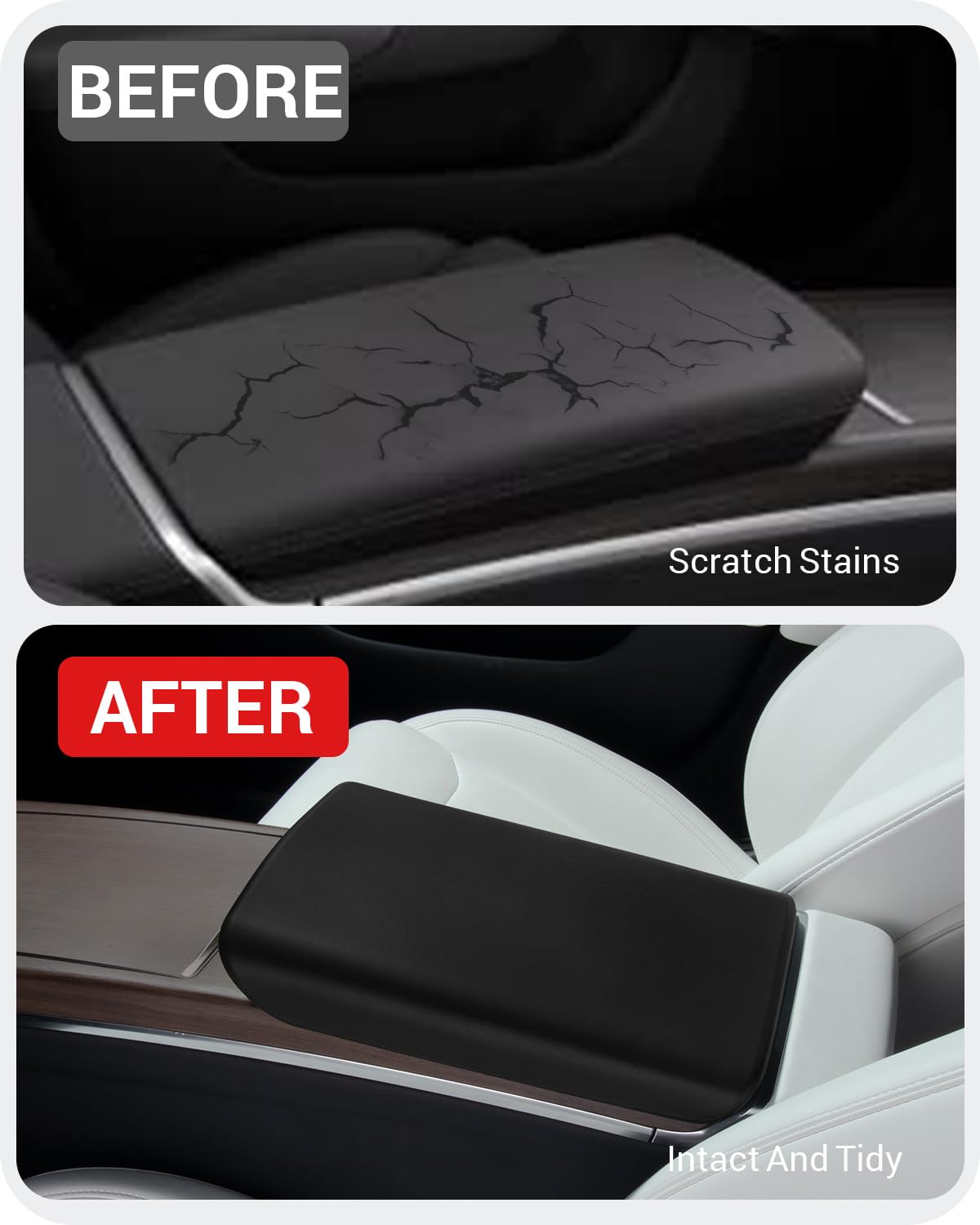 BASENOR Tesla Model S Model X Center Console Cover Non-Slip TPE Armrest Cover [No Logo] Protector Armrest 2021-2025 Tesla Interior Accessories Black - Image 9