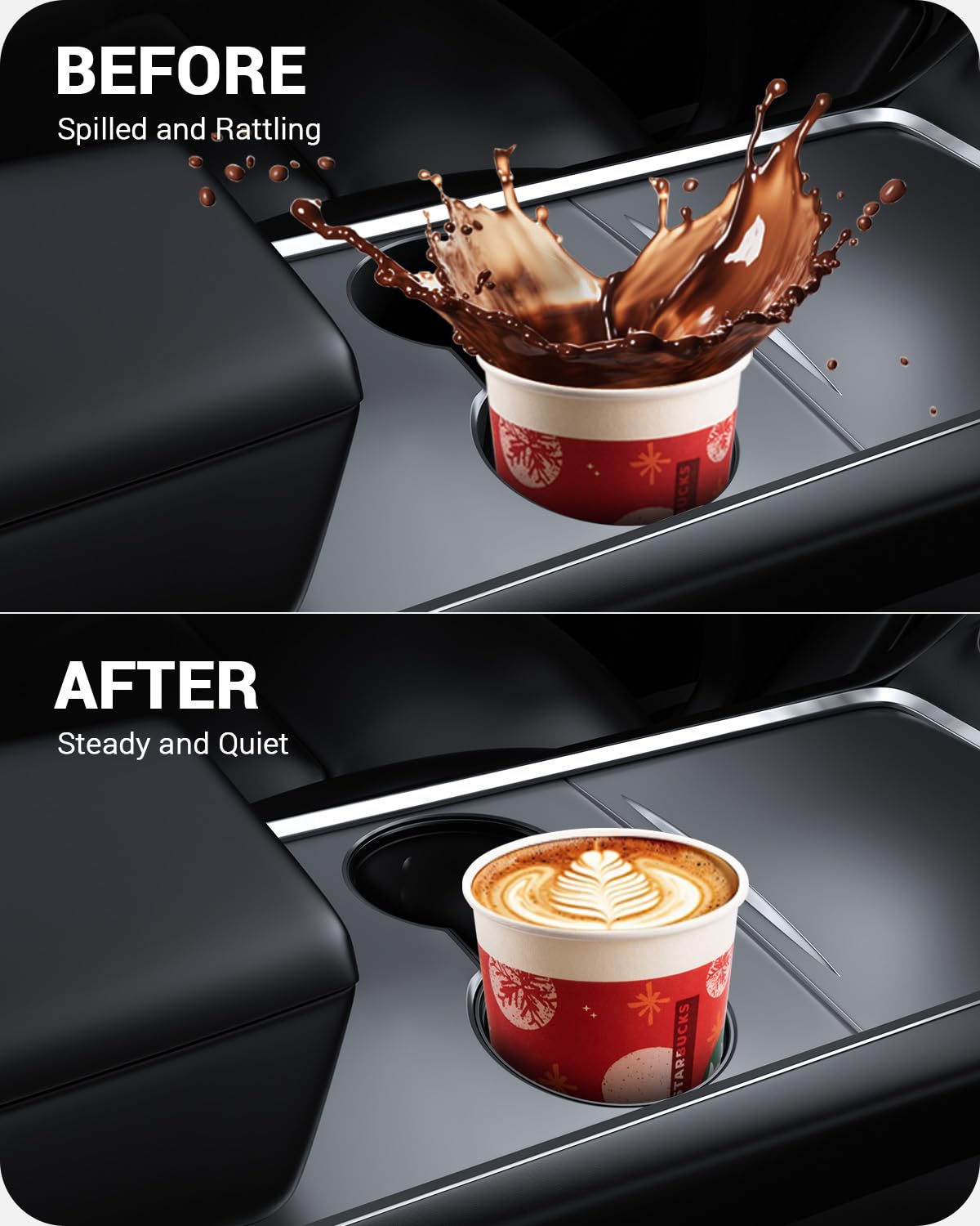 BASENOR Upgrade Center Console Cup Holder Insert [Carbon Edition] [Fit Trenta Cups] for 2021-2024 Tesla Model Y and 3 [Not Compatible with Model 3 2024-2026] - Image 3