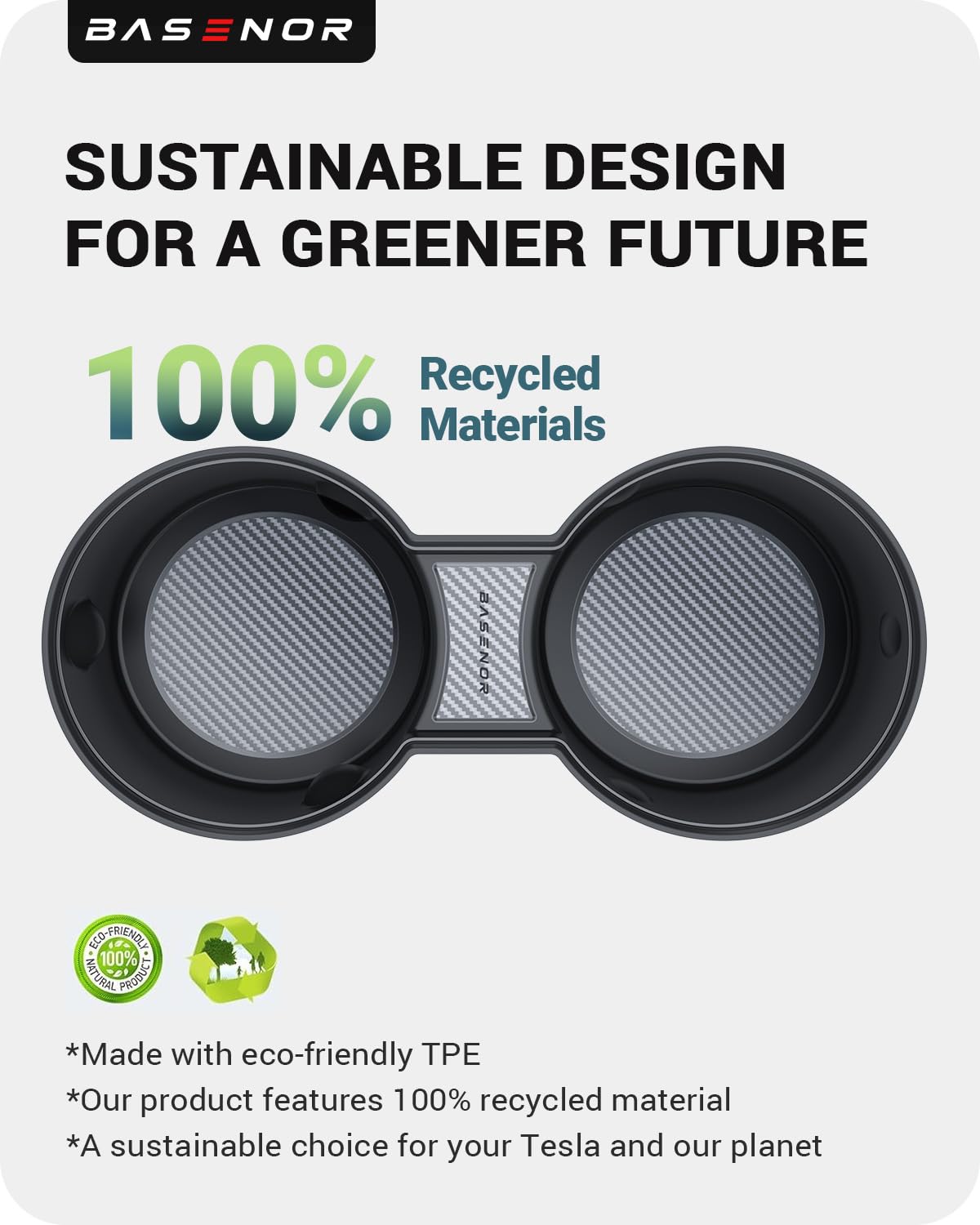 BASENOR Upgrade Center Console Cup Holder Insert [Carbon Edition] [Fit Trenta Cups] for 2021-2024 Tesla Model Y and 3 [Not Compatible with Model 3 2024-2026] - Image 4