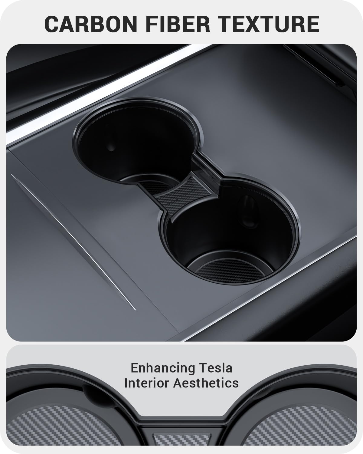 BASENOR Upgrade Center Console Cup Holder Insert [Carbon Edition] [Fit Trenta Cups] for 2021-2024 Tesla Model Y and 3 [Not Compatible with Model 3 2024-2026] - Image 5