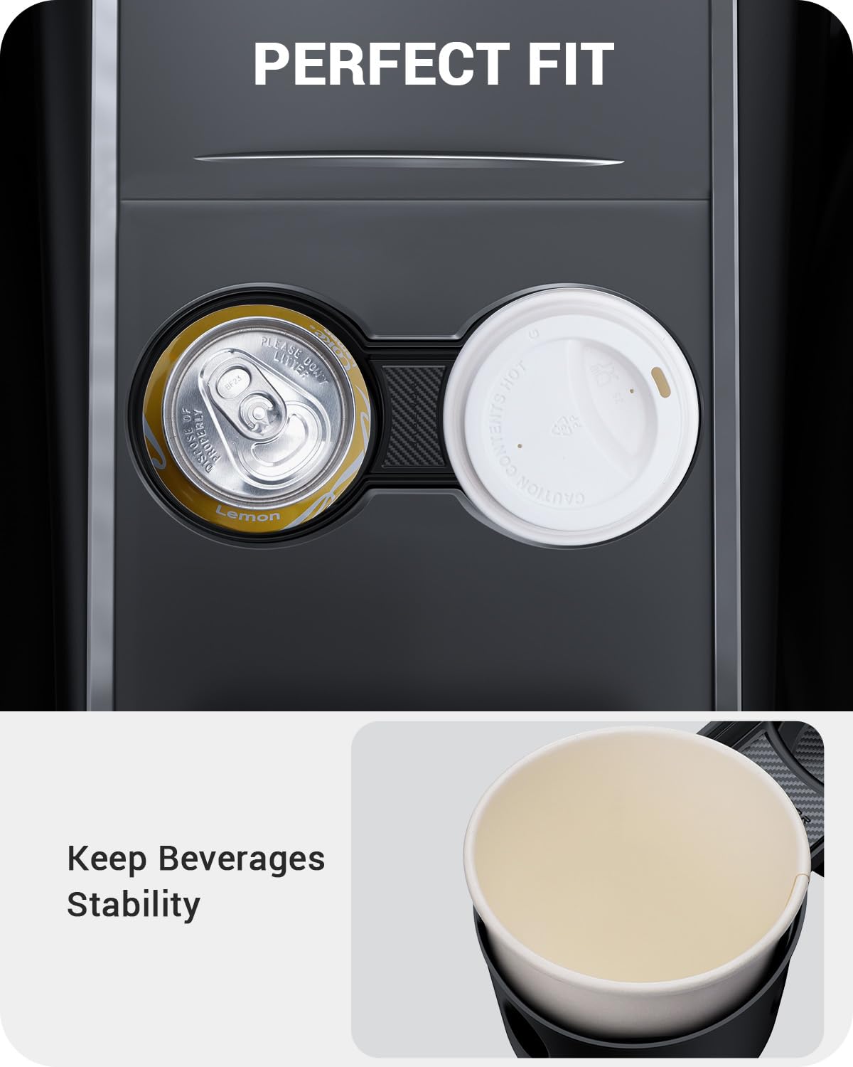 BASENOR Upgrade Center Console Cup Holder Insert [Carbon Edition] [Fit Trenta Cups] for 2021-2024 Tesla Model Y and 3 [Not Compatible with Model 3 2024-2026] - Image 6