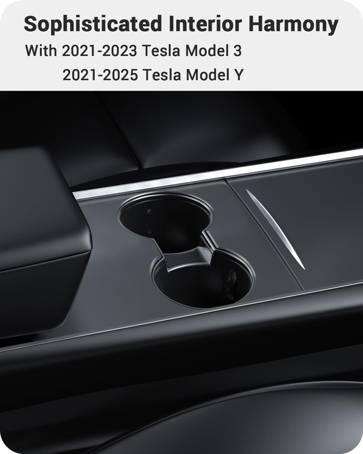 BASENOR Upgrade Center Console Cup Holder Insert [Carbon Edition] [Fit Trenta Cups] for 2021-2024 Tesla Model Y and 3 [Not Compatible with Model 3 2024-2026] - Image 9