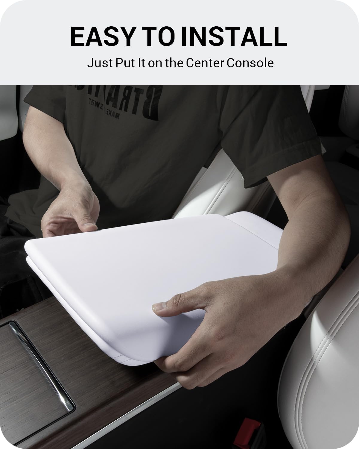 BASENOR Upgraded Tesla Model S Model X Center Console Cover Non-Slip TPE Armrest Cover [No Logo] Protector Armrest 2021-2025 Tesla Interior Accessories White - Image 3