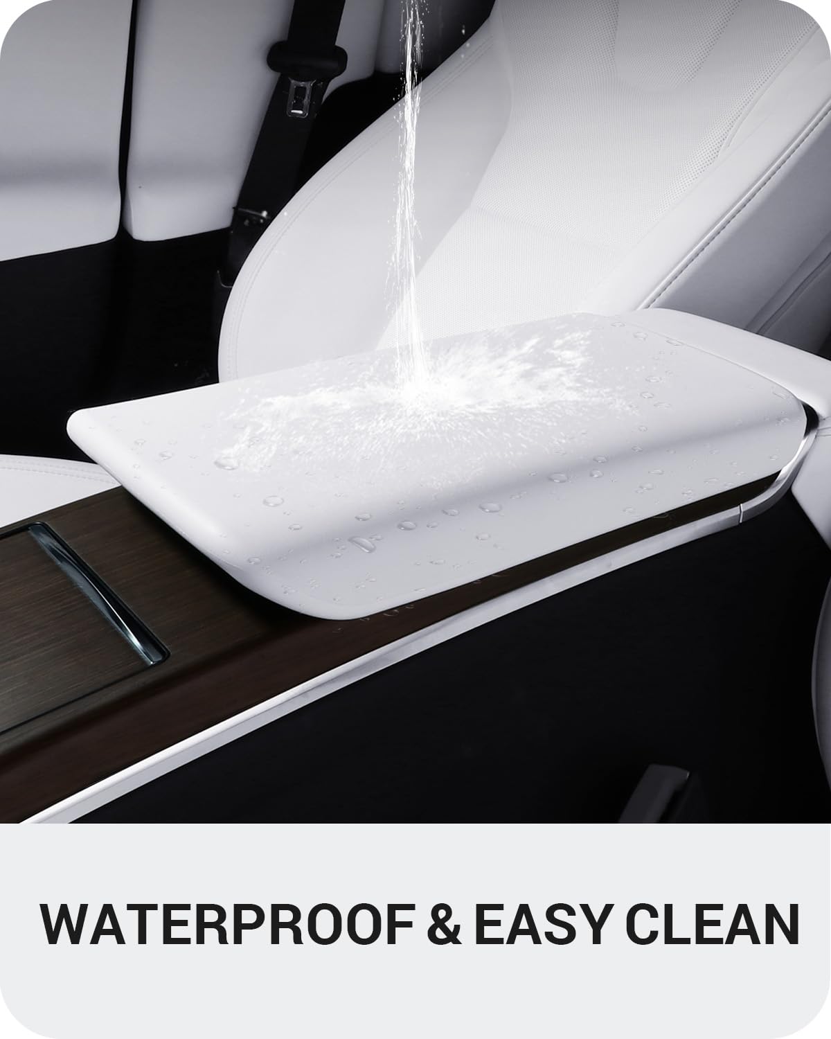 BASENOR Upgraded Tesla Model S Model X Center Console Cover Non-Slip TPE Armrest Cover [No Logo] Protector Armrest 2021-2025 Tesla Interior Accessories White - Image 4