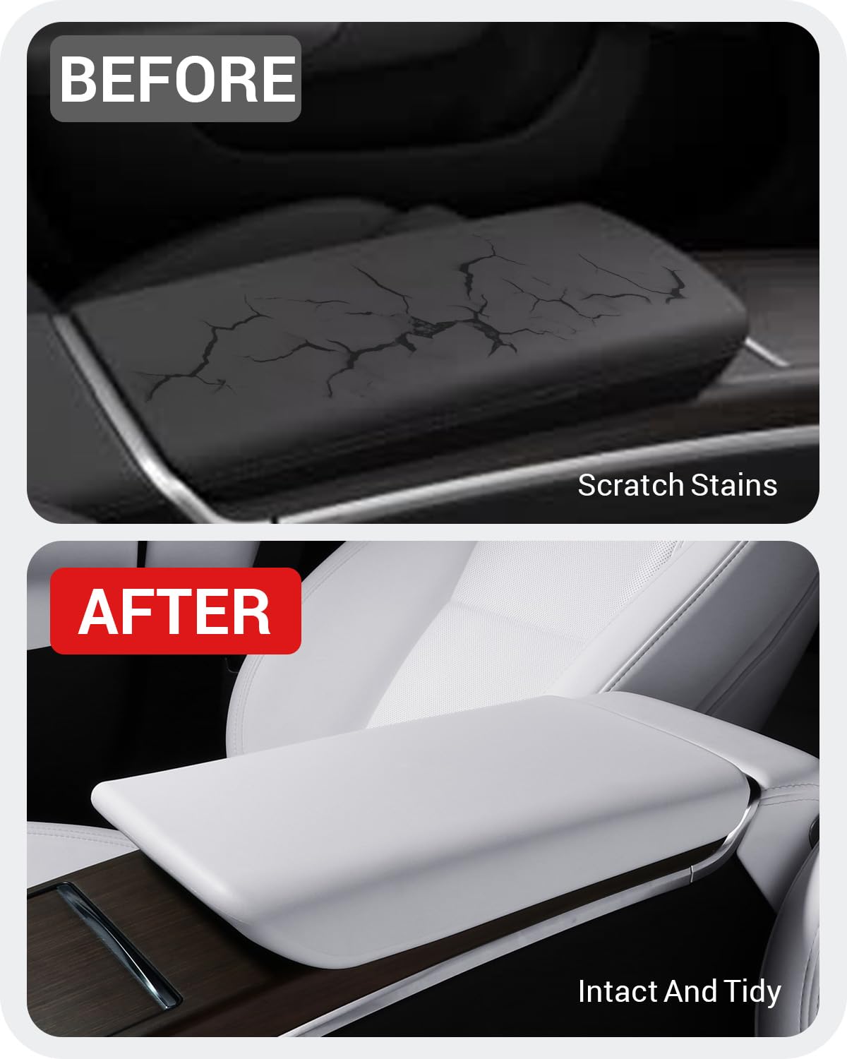 BASENOR Upgraded Tesla Model S Model X Center Console Cover Non-Slip TPE Armrest Cover [No Logo] Protector Armrest 2021-2025 Tesla Interior Accessories White - Image 9