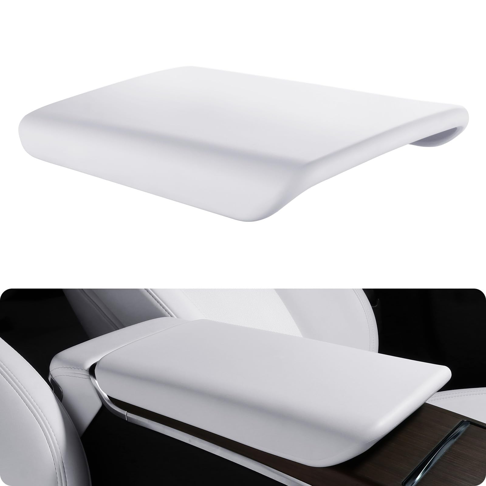 BASENOR Upgraded Tesla Model S Model X Center Console Cover Non-Slip TPE Armrest Cover [No Logo] Protector Armrest 2021-2025 Tesla Interior Accessories White
