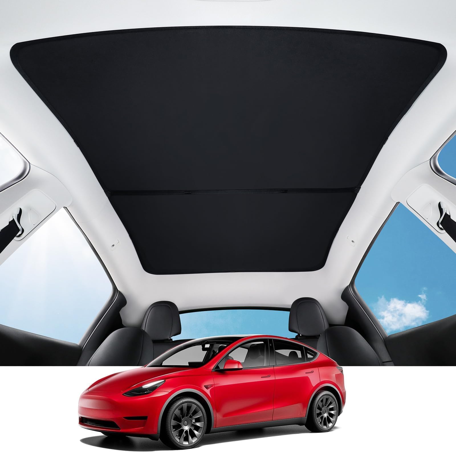 BASENOR Upgraded Tesla Model Y Sunshade Roof, [Nano Ice-Crystal Coatings] Heat Insulation Glass Roof Shade, Top Window Retractable Sun Protection, Sunroof Blocking Cover for Model Y 2020-2024 Black
