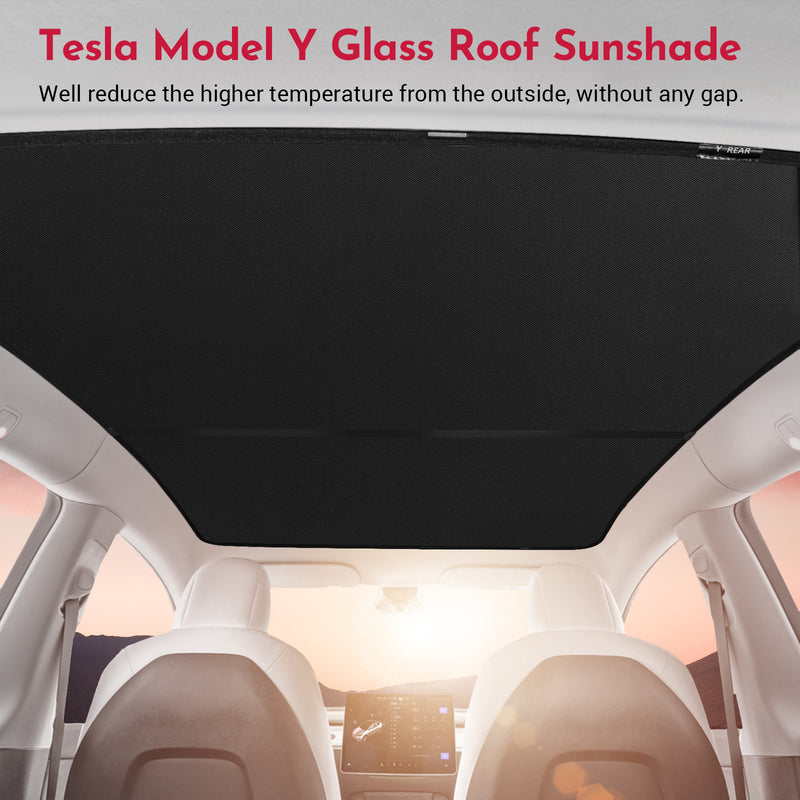 Upgraded Tesla Model Y Sunshade Roof Sun Shade Glass Roof Sunshade Foldable  for Tesla Model Y Accessories 2023 2022 2021 2020 (Black, Sliver Coated)