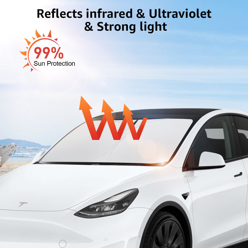 BunnyBird Car Sunshade – Heat Shield Sun Visor for Car - Compatible with  Tesla Model Y and Model 3 2020-2023 – Magnetic, Sleek, No-Sag 100% UV