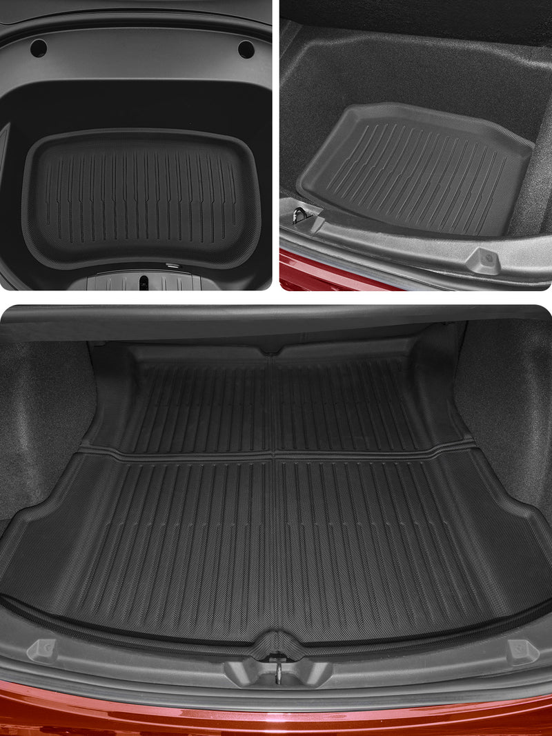 BASENOR 6PCS Tesla Model 3 Floor Mats 3D Full Set Interior Liners All-Weather Anti-Slip Waterproof Frunk & Rear Trunk Mat Accessories Compatible with Model 3 2023 2022 2021