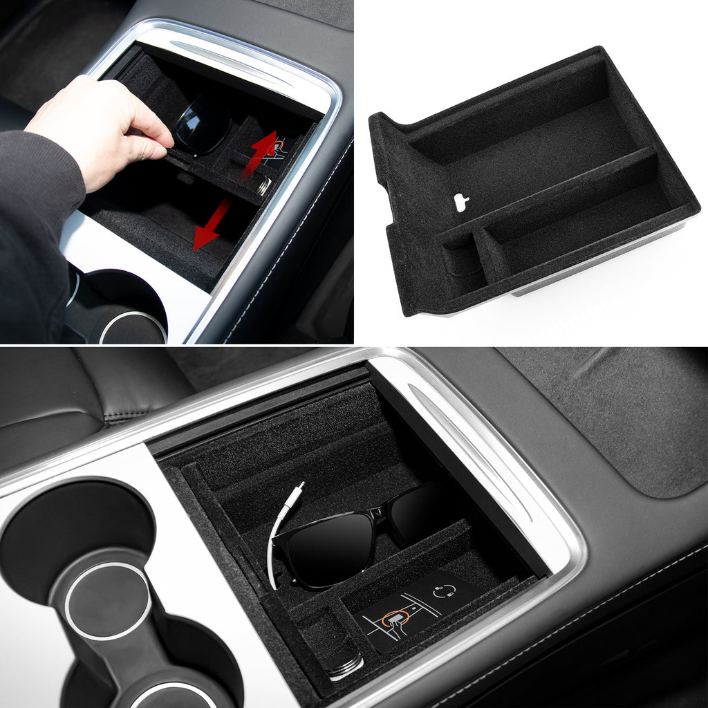 BASENOR Tesla Model Y Model 3 Armrest Storage Box Organizer Center Console  Tray Tesla Interior Accessories for 2016-2023 Model 3 2020-2024 Model Y