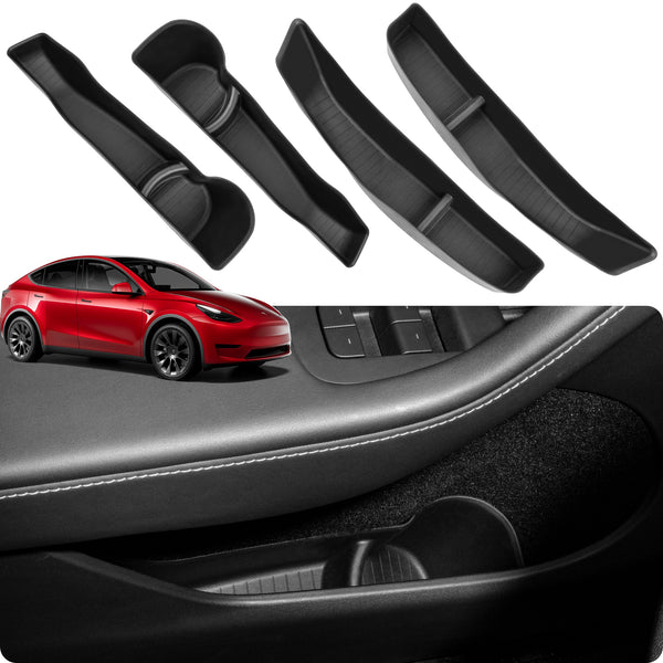 Basenor 4PCS Tesla Model Y Door Side Storage Box TPE Door Organizer Tray Front and Rear Door Slot Pockets Door Protector Accessories 2023 Upgrade