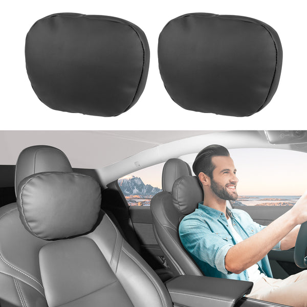 Basenor Tesla Headrest Pillow Comfortable Neck Pillow Support Cushion Three-Section Adjustable Strap Soft Leather for Driving 2016-2023 Model 3 Model Y 2022-2023 Model S Model X No Logo (Set of 2)