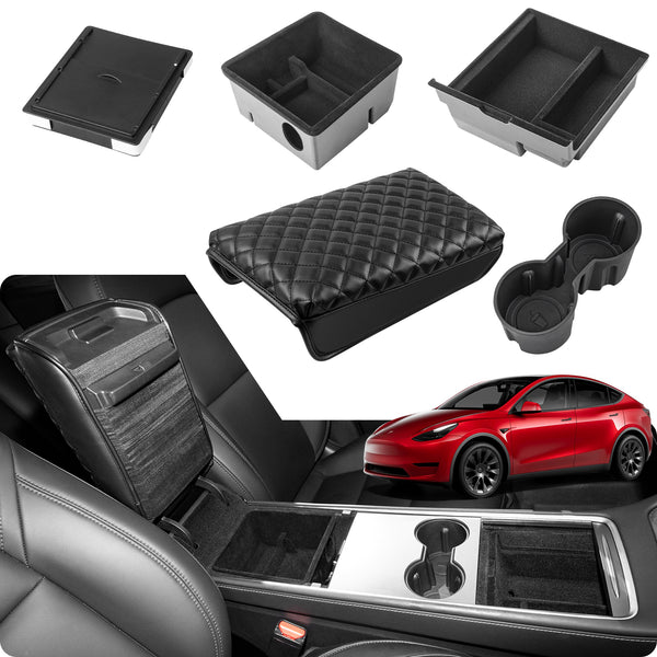 Tesla Model 3 Model Y Accessories 2021-2023 Centre Console Organiser  Compartment Armrests Hidden Storage Box and Drink Holder Tesla Accessories  for