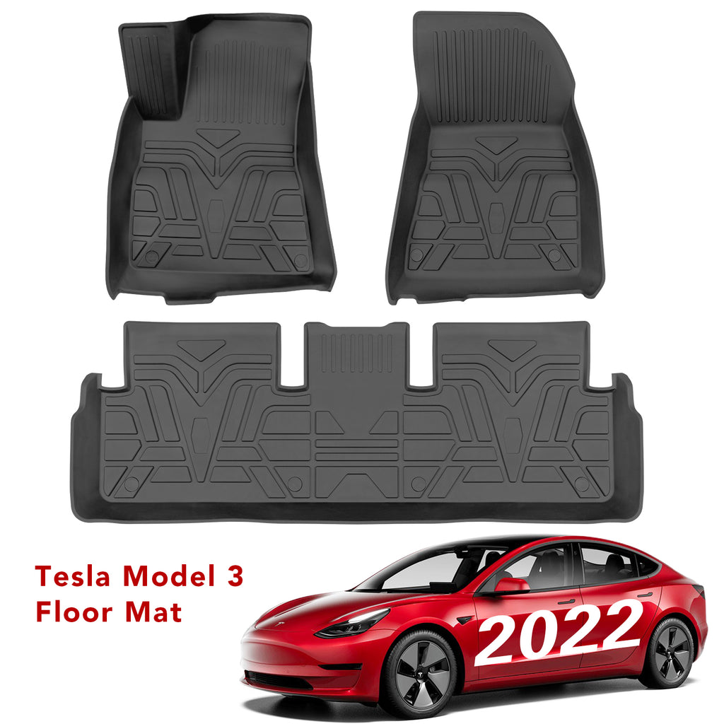 BASENOR 2021-2024 Tesla Model 3 Floor Mats 3D All-Weather Anti-Slip  Waterproof Full Cover Floor Liners Set Carpet Set for Tesla Model 3  Interior